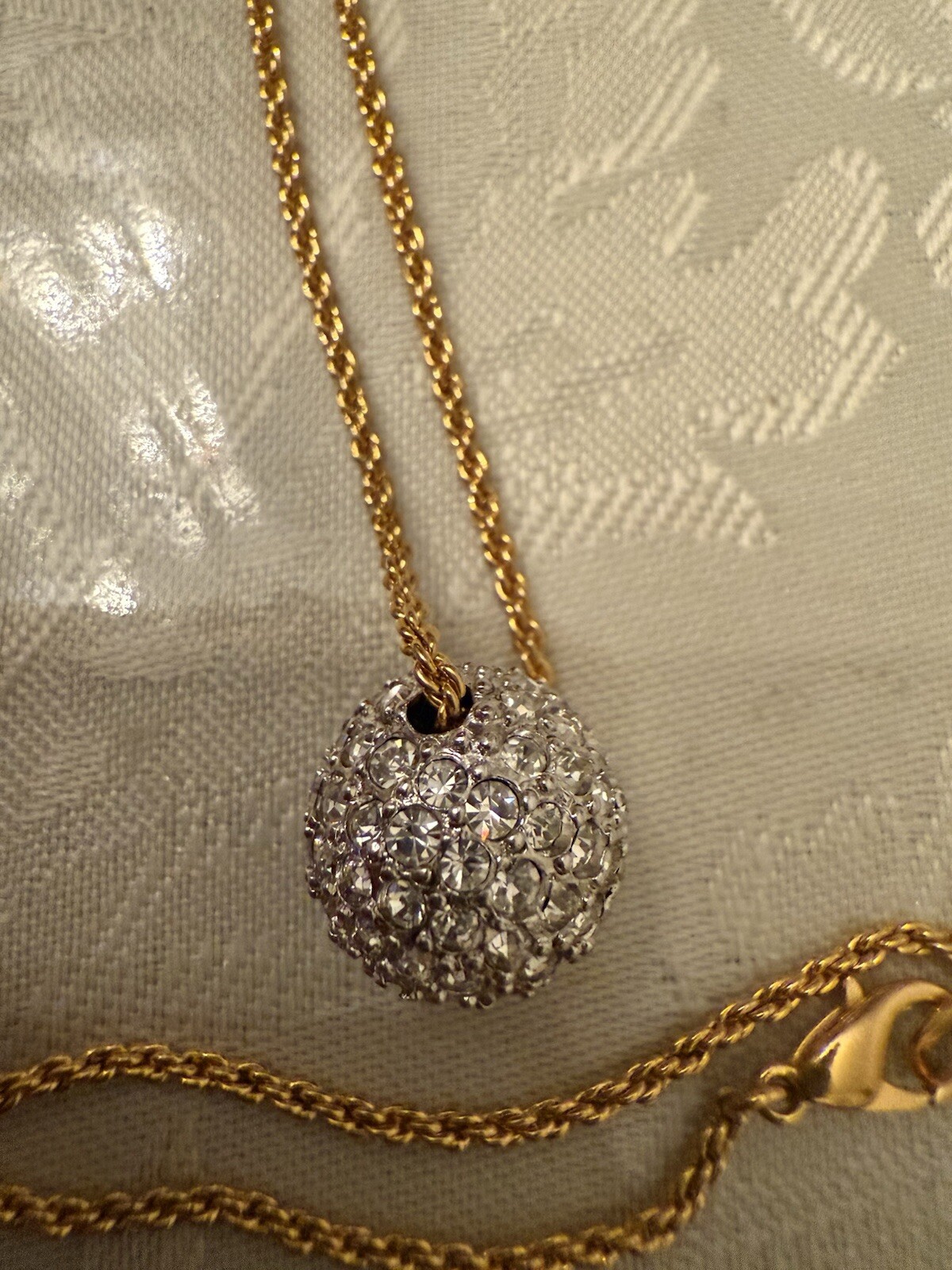 Vtg.Rhinestones Bead Necklace Sliding Single Bead on Ball Chain Gold Tone Metal