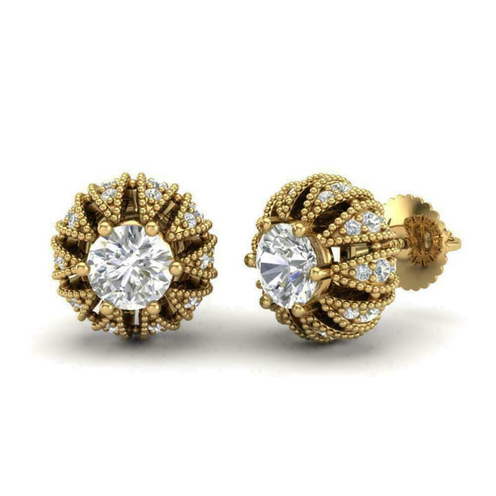 2.70Ct Art Deco Style Round Diamond Engagement Anniversary 14K Gold FN Earrings