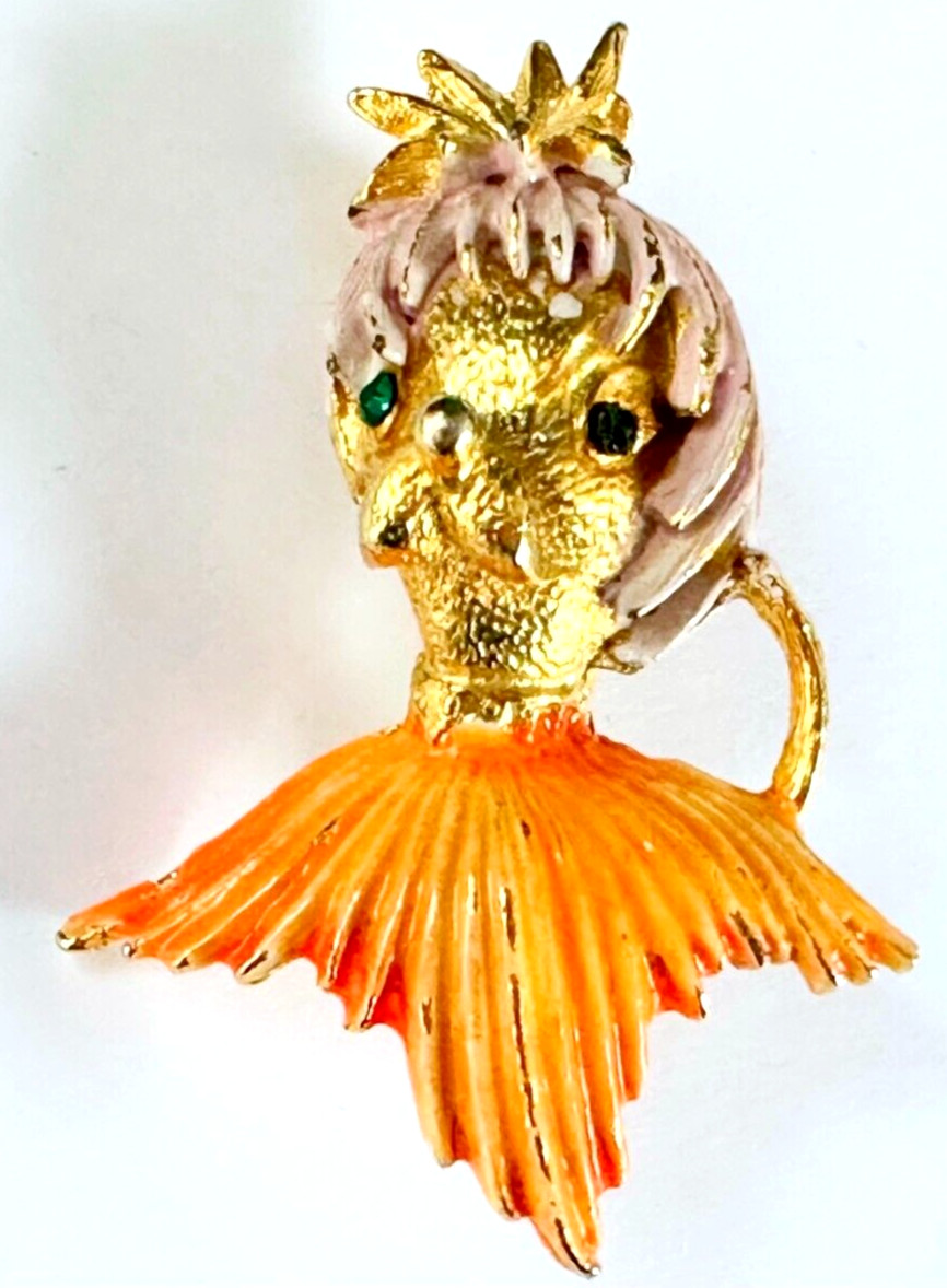 Multicolor Enamel & Green Rhinestone Eyes Girl Dog Brooch Vintage
