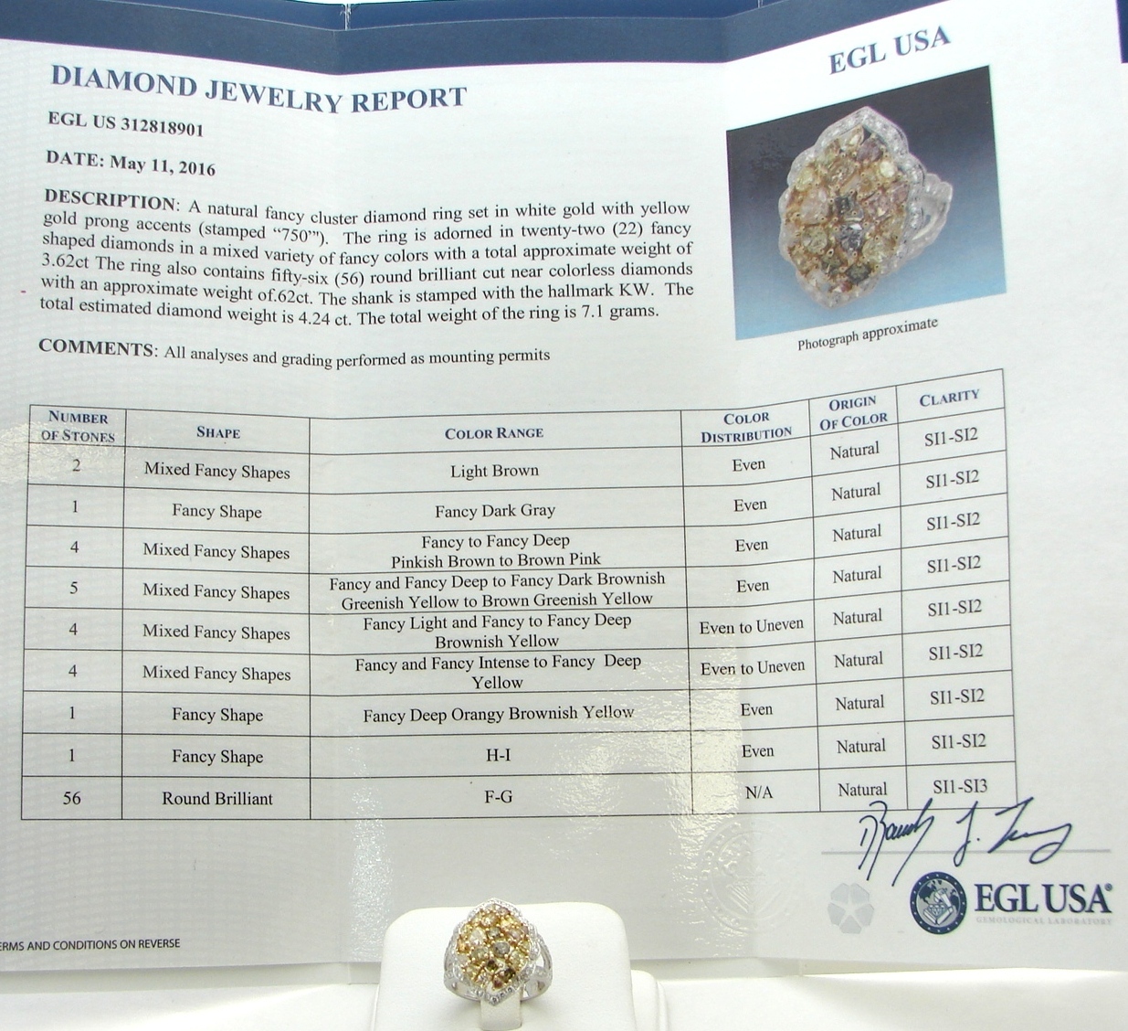 DIAMOND FANCY COLOR CLUSTER RING CERTIFIED NATURAL EARTH MINED DESIGNER $22,750