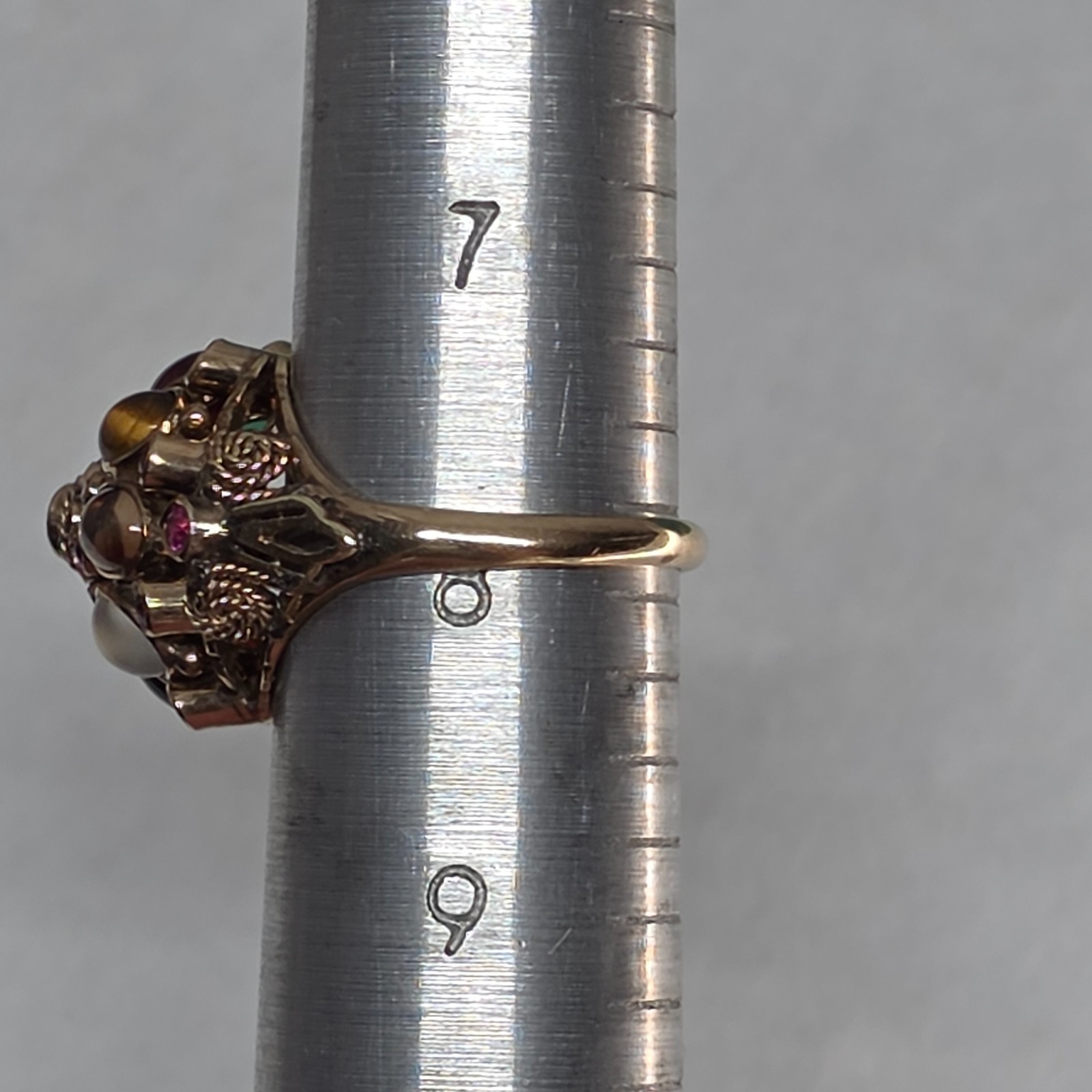 Vintage Thai Princess Harem Ring 18K Gold Multi Gem Cabochon 6.8g Sz 7.75