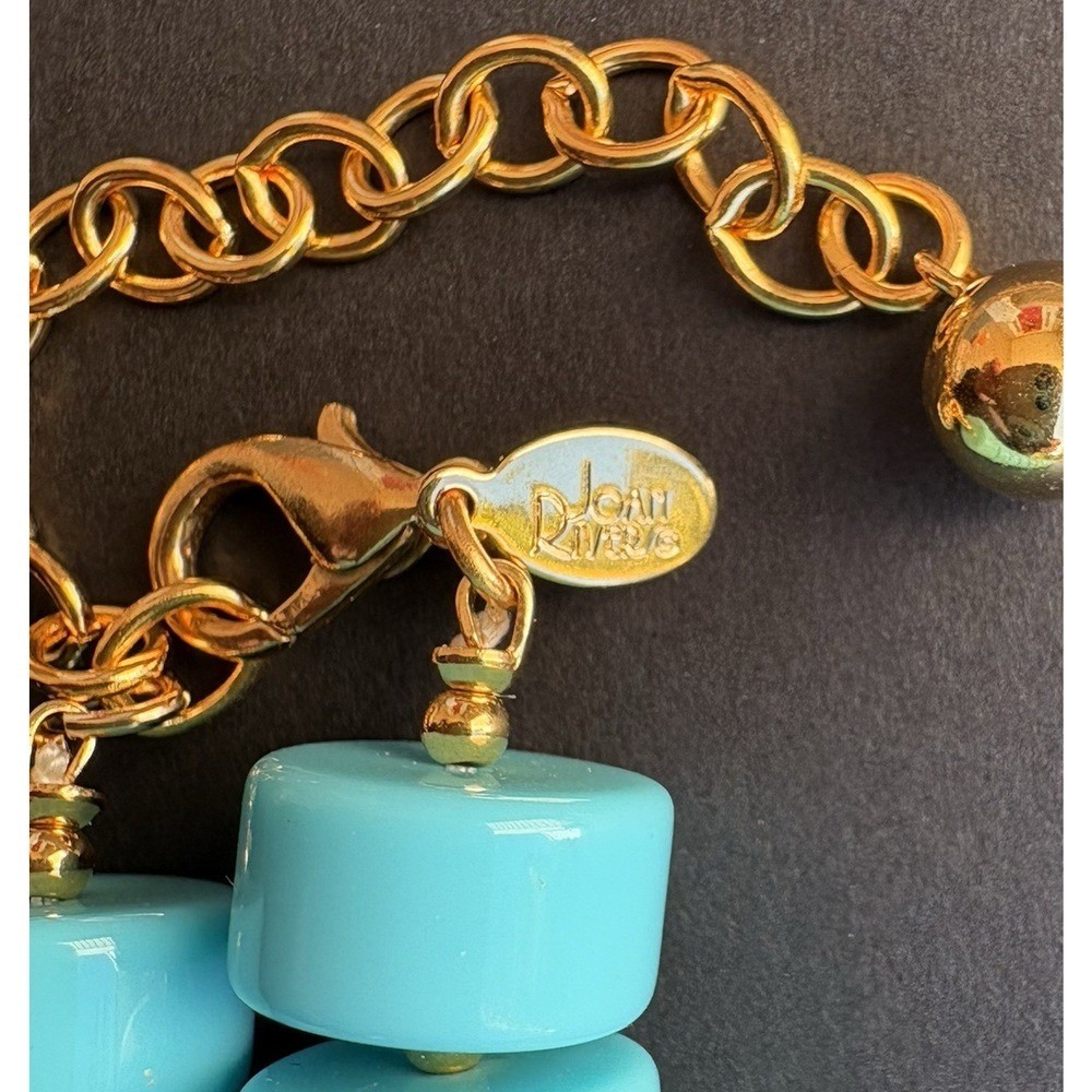 VTG Joan Rivers Graduated Disc Acrylic Lucite Necklace Turquoise Chunky 24″