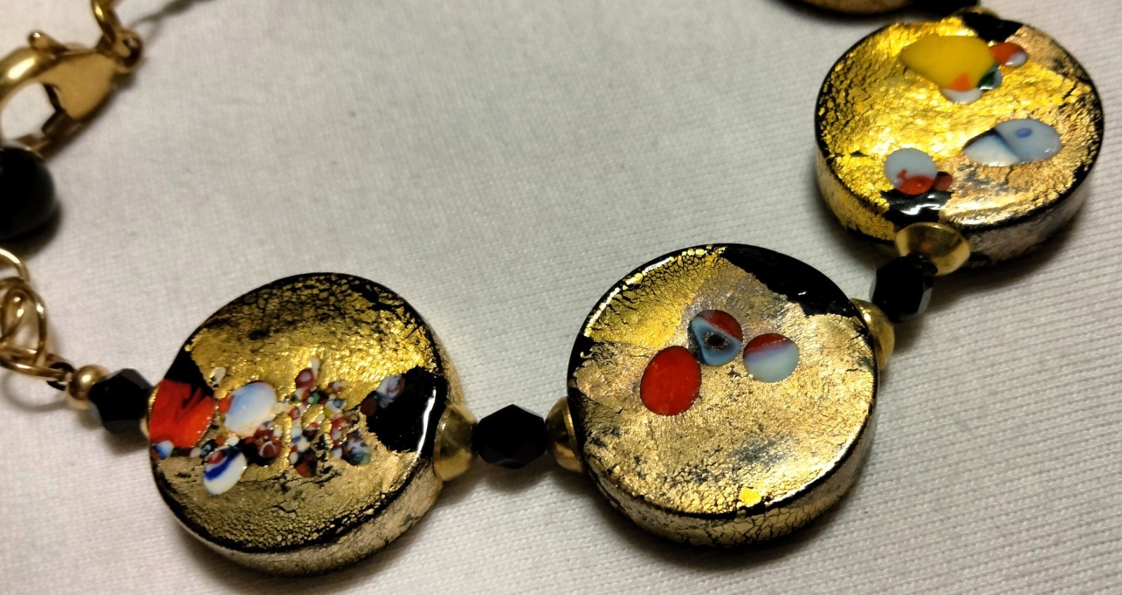Vintage Venetian Fancy Glass Beads ala Gustav Klimt Beaded Necklace Demi Parure