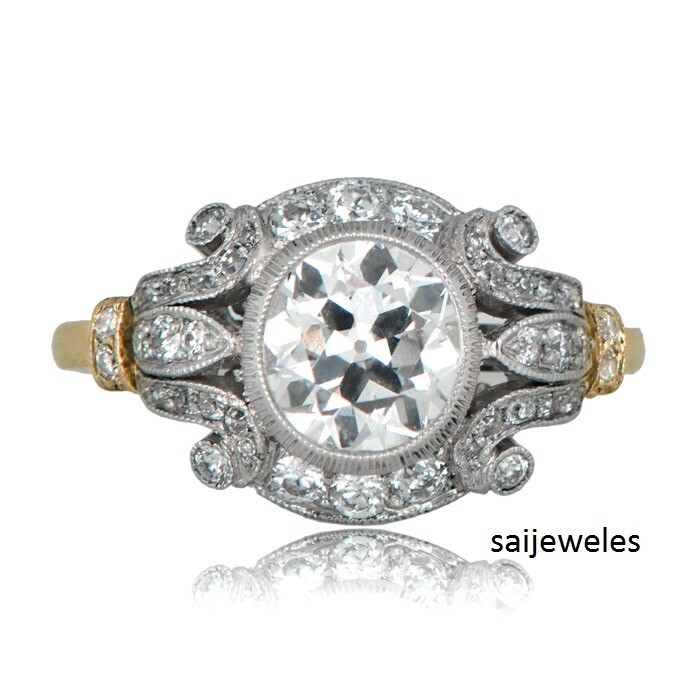 Art Deco Vintage 3.50CT Round Cut Diamond Lab-Created 14K 2-Tone Gold Over Ring