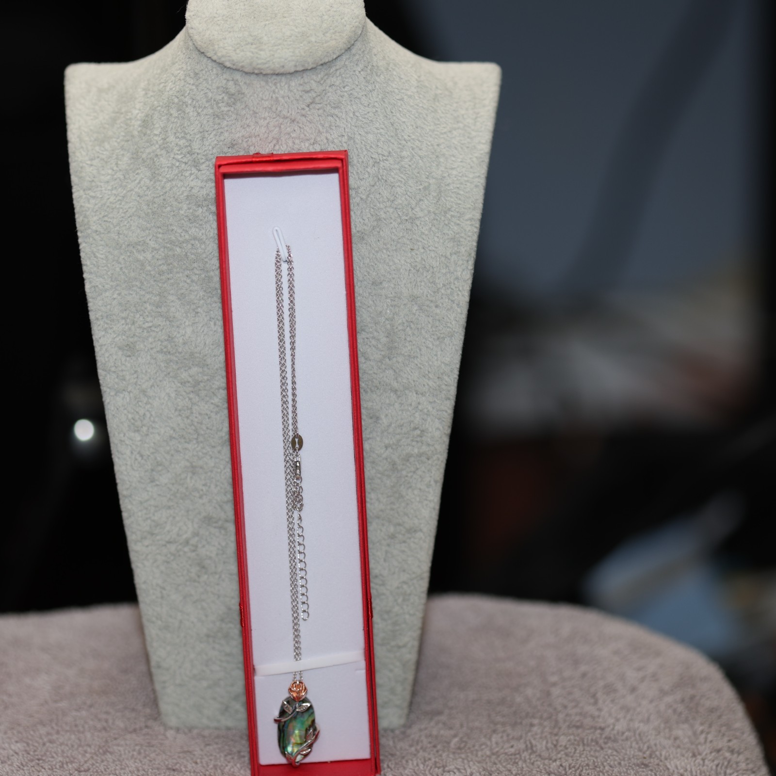Rose Wrapped Gem Pendant Necklace Sterling Silver