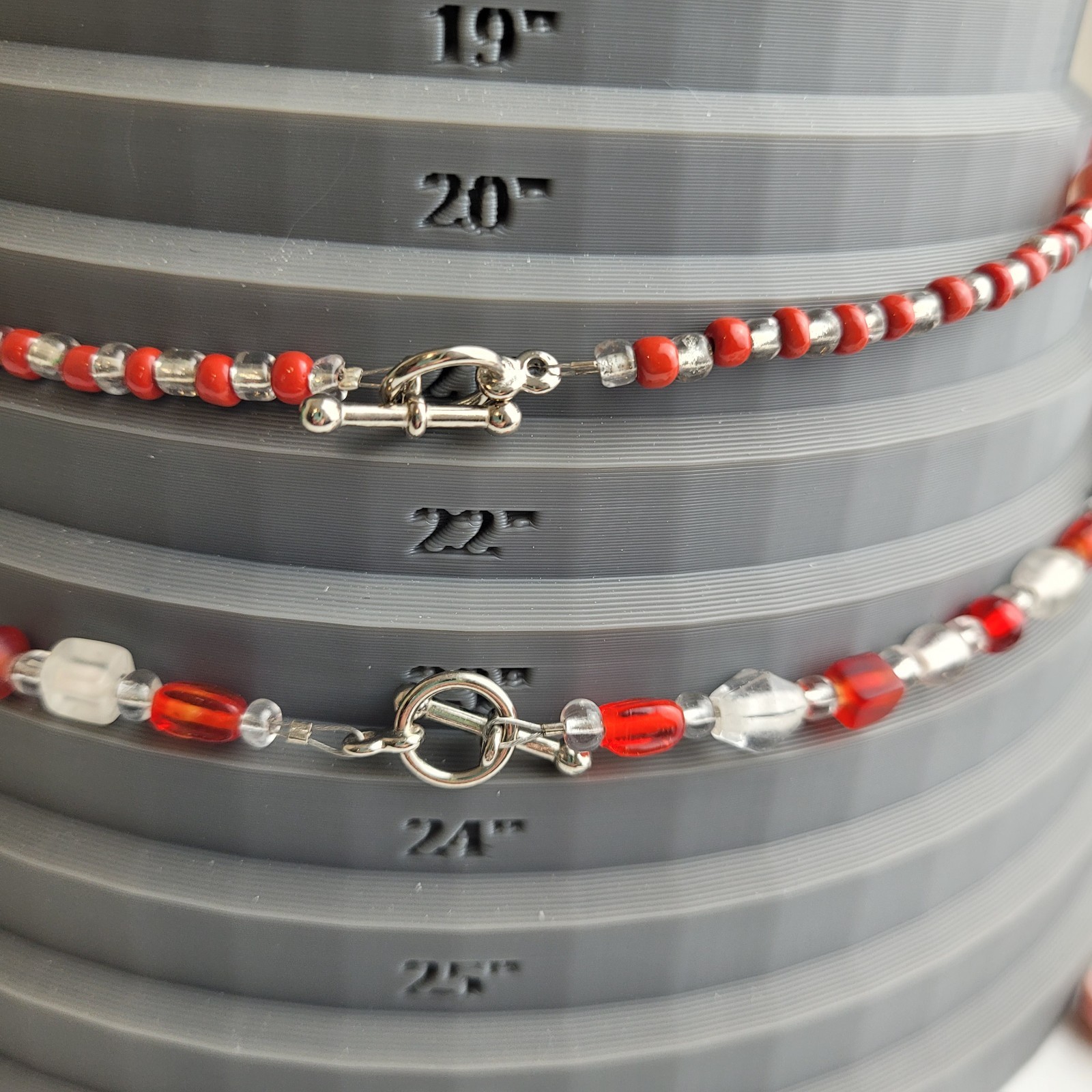 Vintage Red Clear Glass Bead Necklaces 21″ and 23″