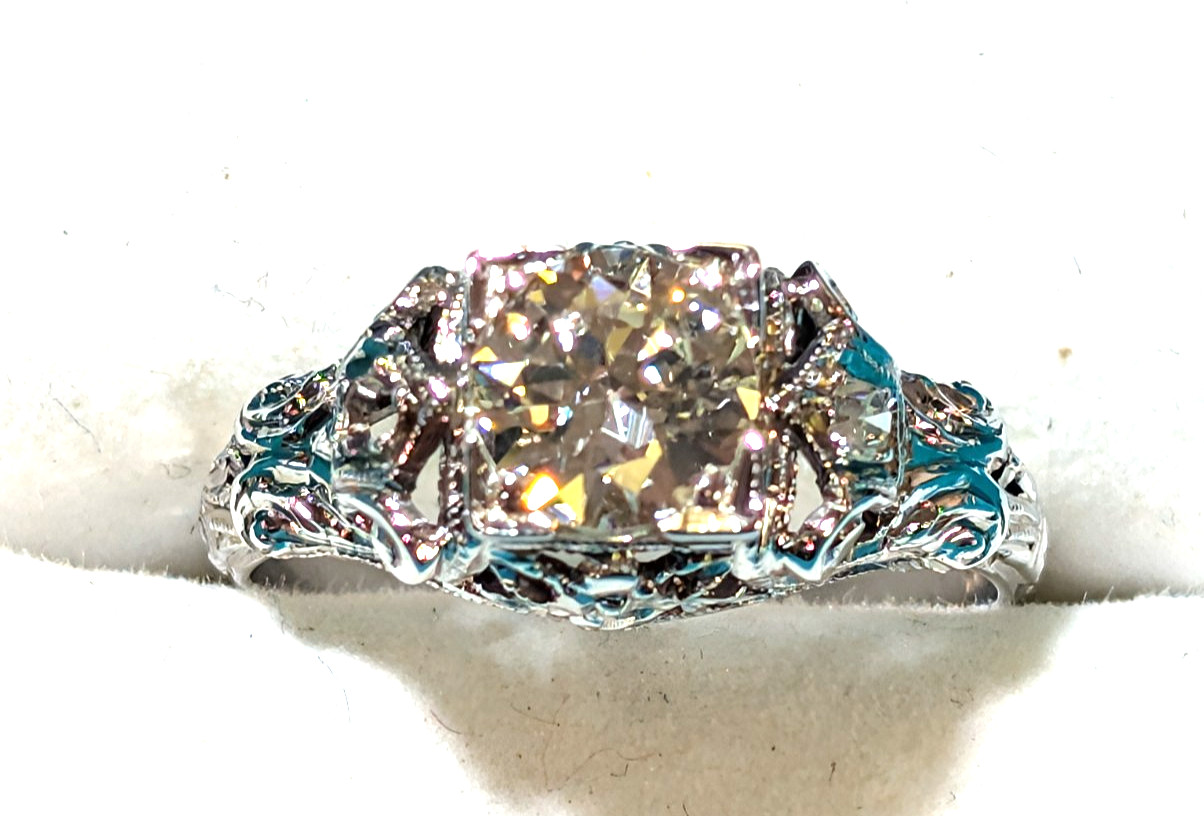 VINTAGE ANTIQUE 18K WHITE GOLD EUROPEAN ROSE CUT DIAMOND RING