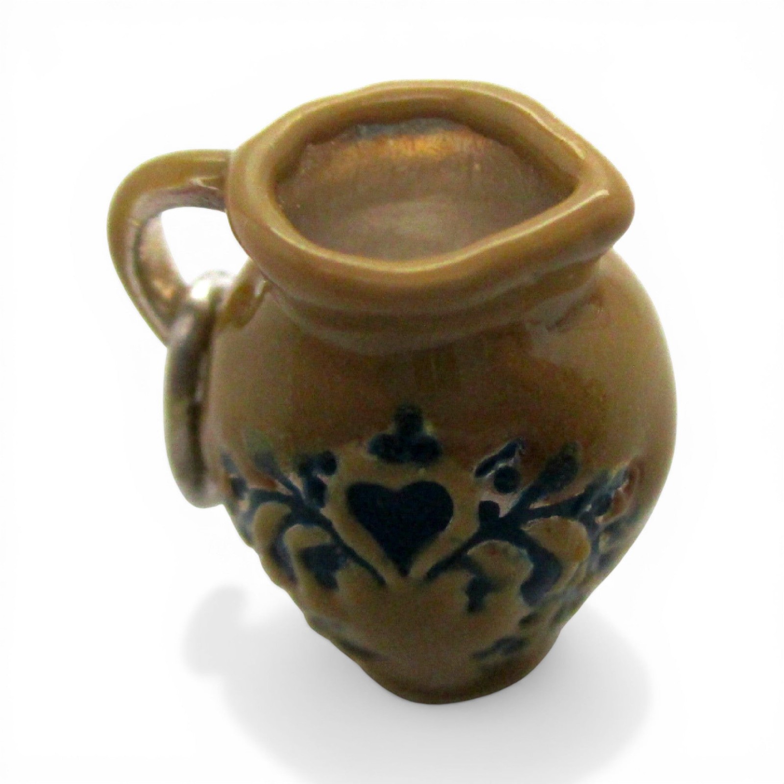 Sterling Silver Enamel Heart Crock Jug Charm for Bracelet Pottery Brown County