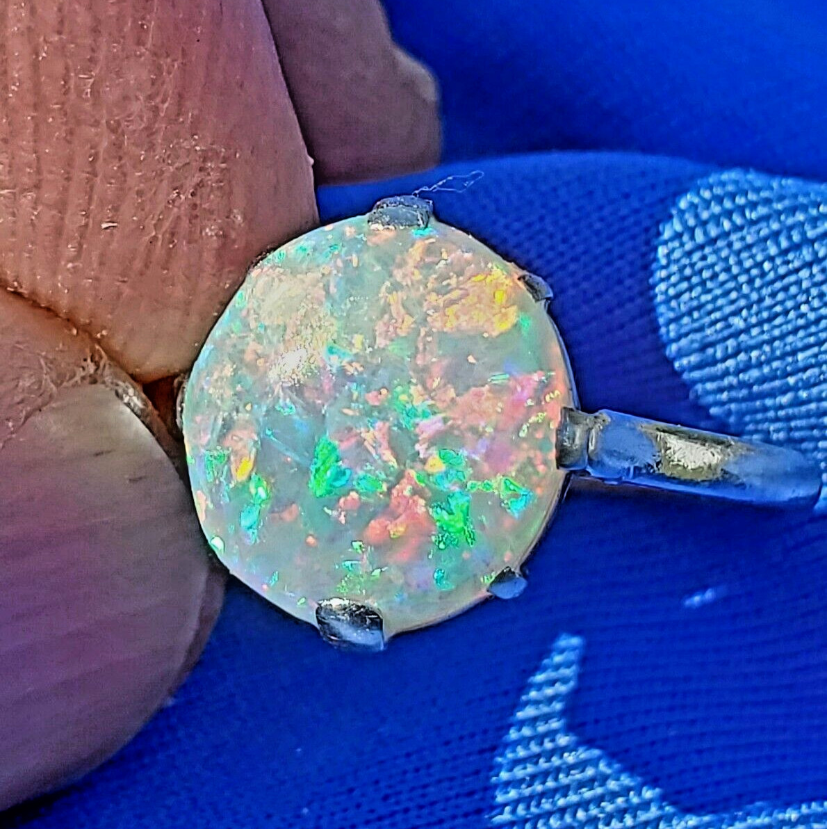 Original EARTH MINED OPAL Australian Engagement Ring Art Deco PLATINUM Solitaire