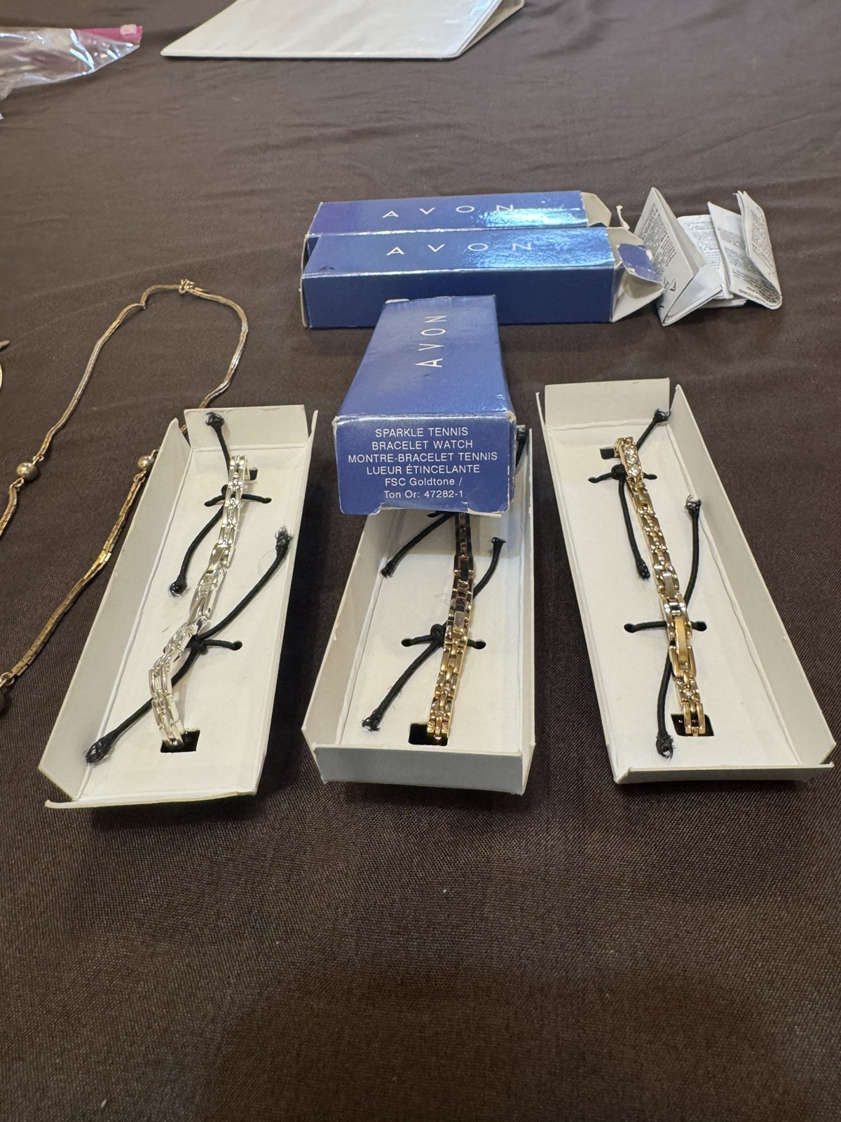 Vintage Avon Sparkle Tennis Bracelet Watch lot of 3 + Avon necklaces -earrings