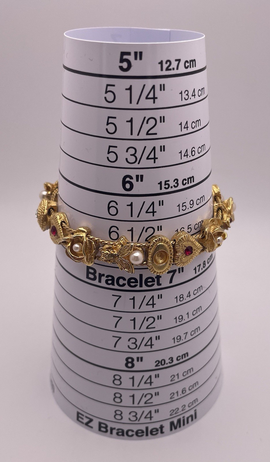 Vintage Goldtone Red Clear Rhinestone Slide Bracelet Missing Two Stones