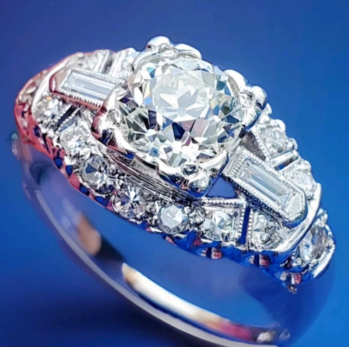 Original EARTH MINED DIAMOND Art Deco Engagement Ring Antique PLATINUM Solitaire