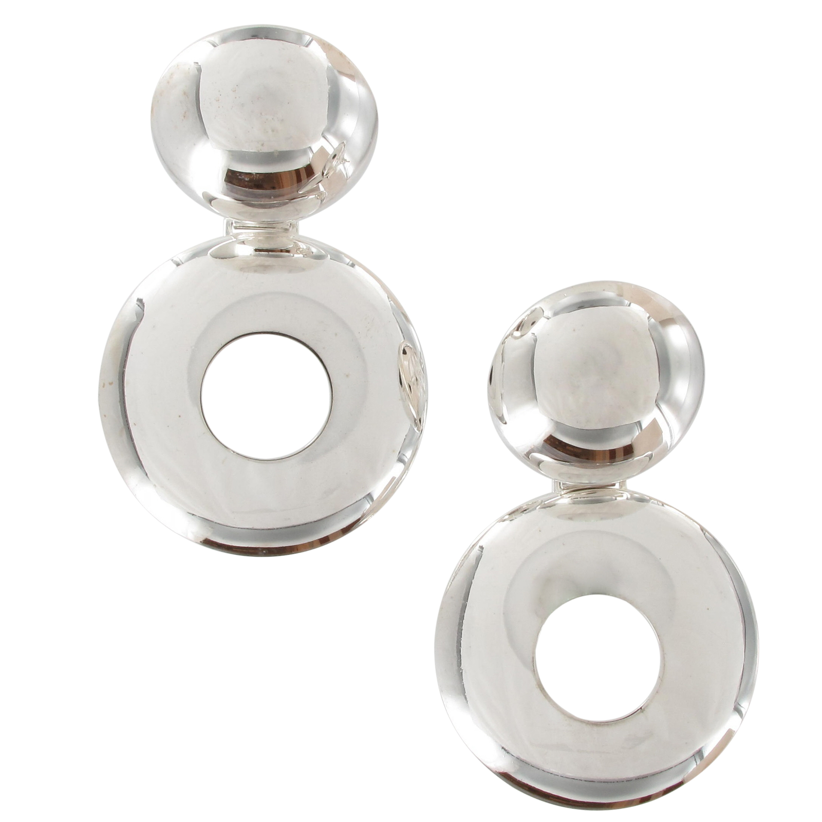 Vintage 1980s Runway Large Silver Tone Circle Statement Earrings Pierced