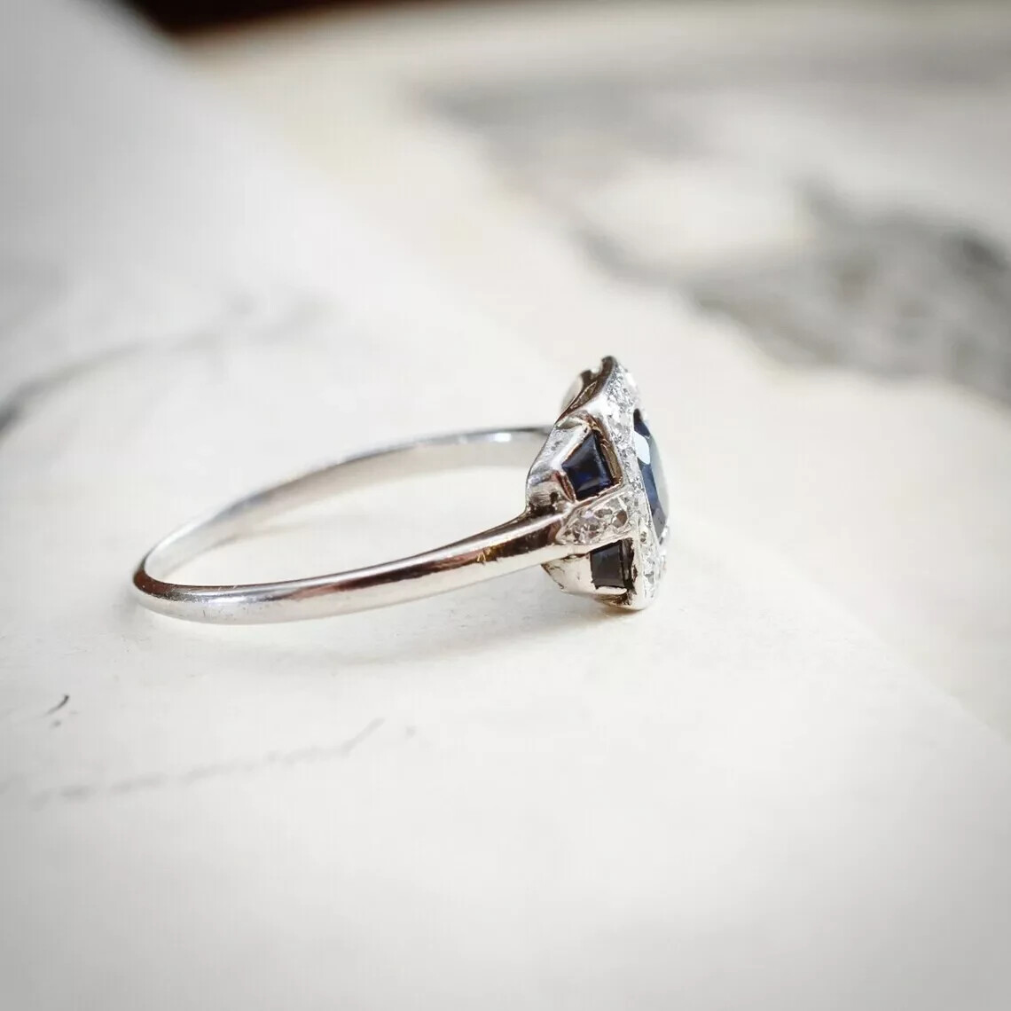 2.85Ct Art Deco Oval Cut Lab Created Sapphire Wedding 14K White Gold Finish Ring