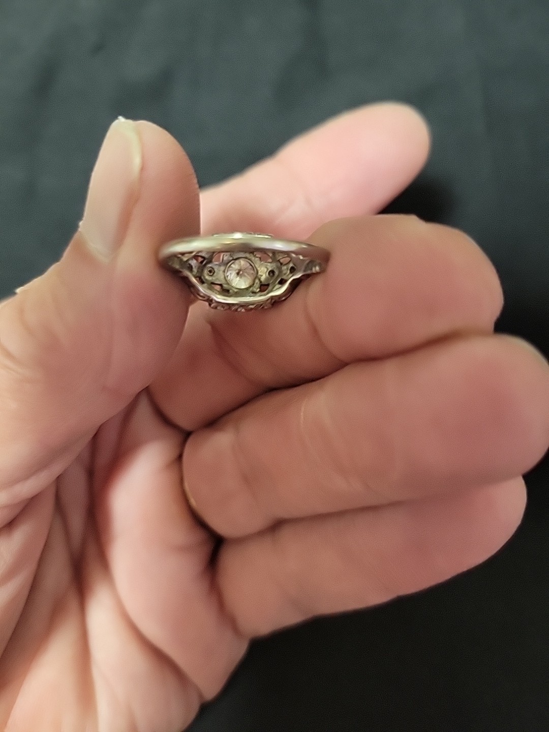 Vintage Mine Cut Diamond Ring 14K White Gold Art Deco Period
