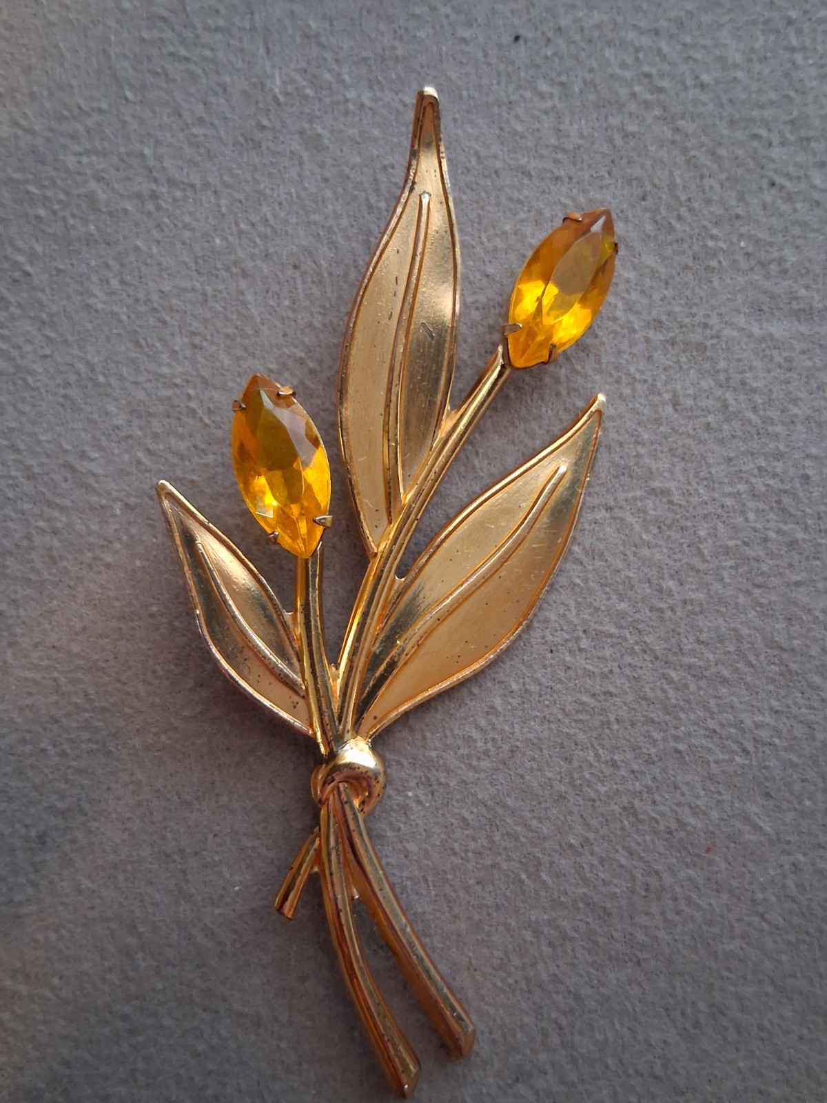 Sterling Craft Coro gold over silver. Tulip brooch w/yellow stones