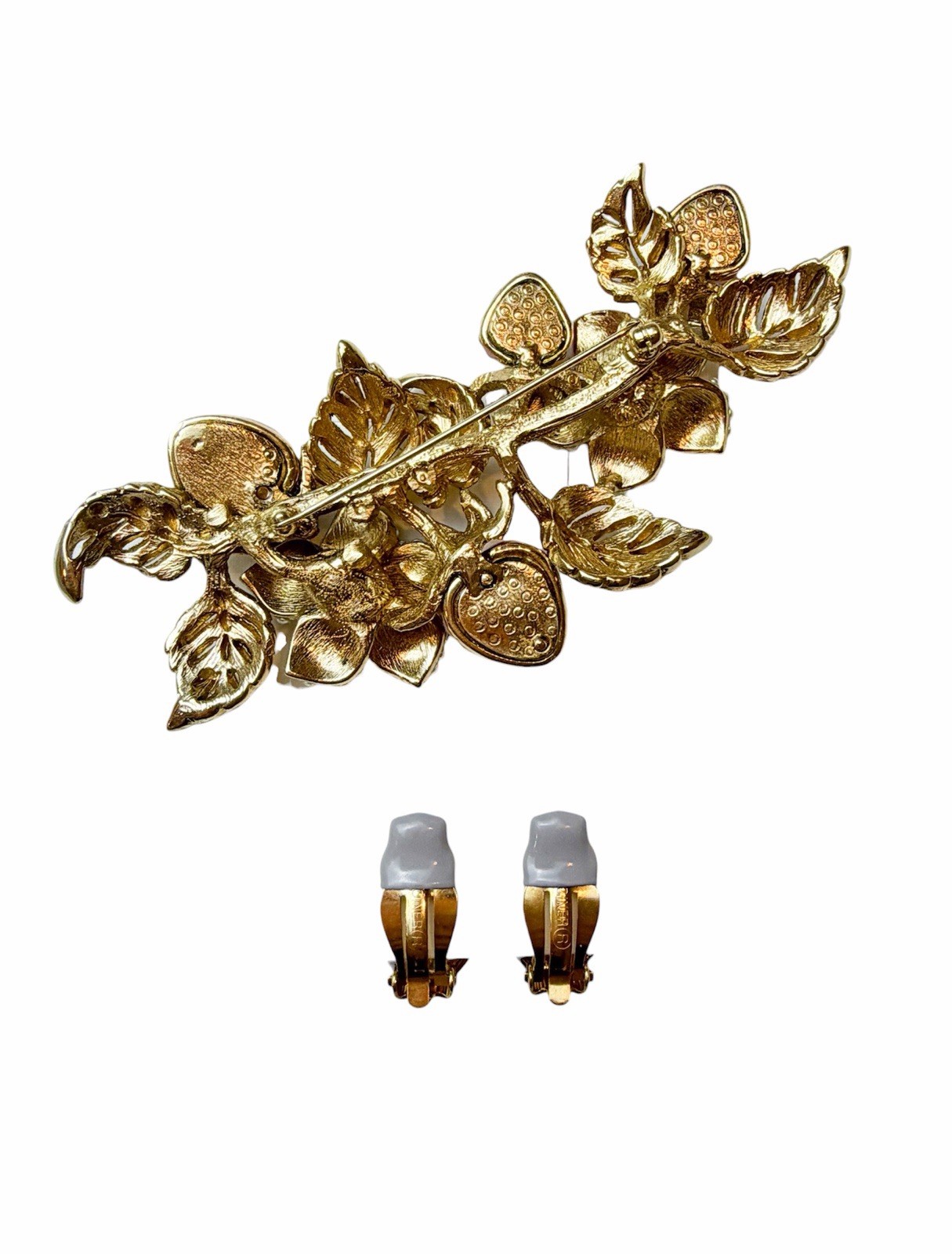 CINER 18K Gold Plated Enamel & Pavé Crystal Berry Inspired Brooch & Earrings