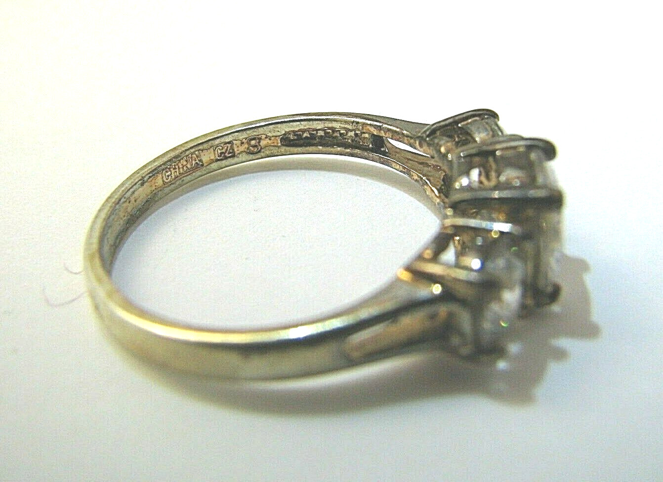 GOLD PLATED STERLING SILVER RING THREE CZ CUBIC ZIRCONIA 3 IDEAL ROUND CUT Sz 8