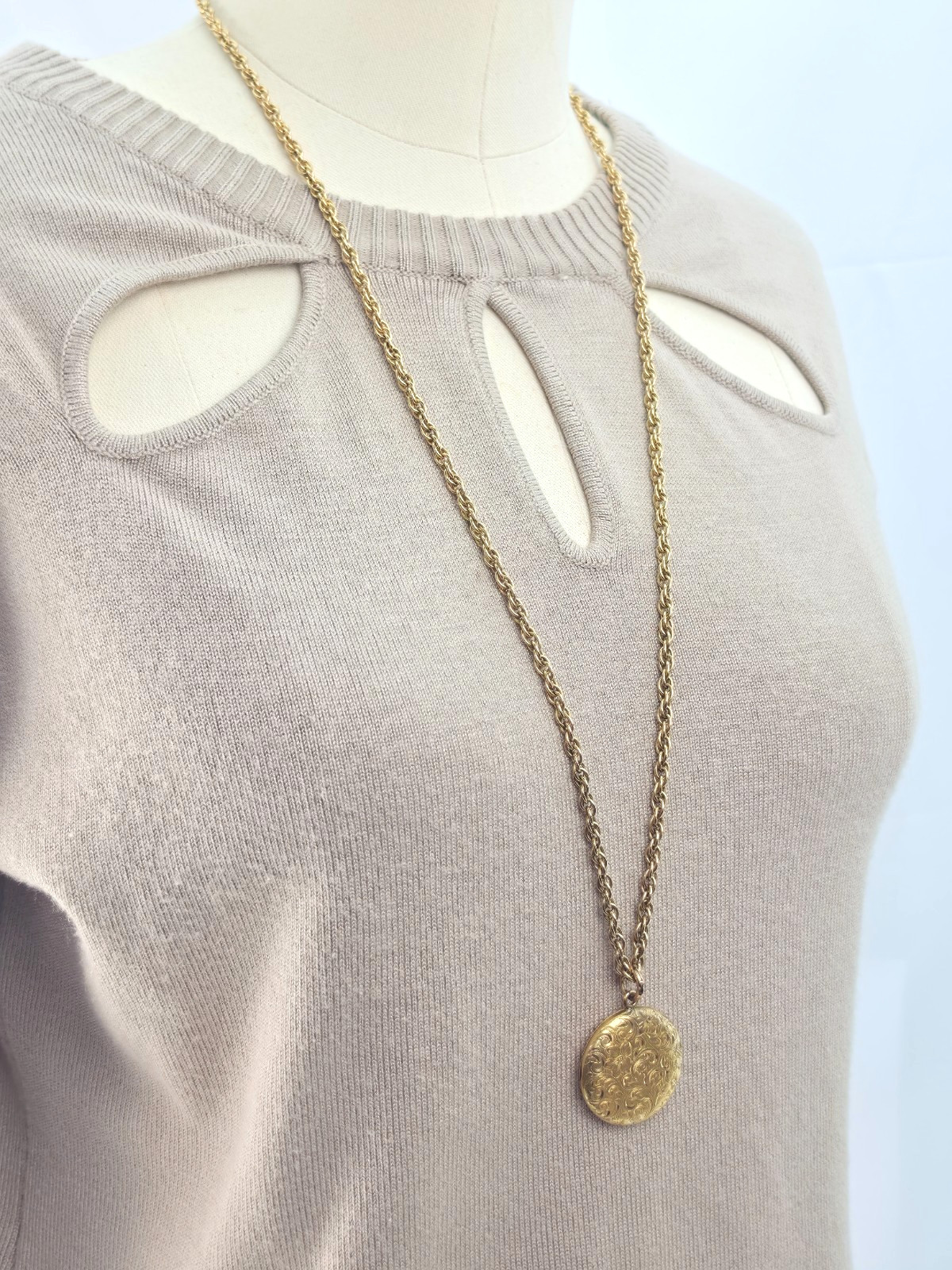 Antique W&SB 1/4 Gold Shell Fill Art Nouveau 3cm Locket Rope Chain Necklace