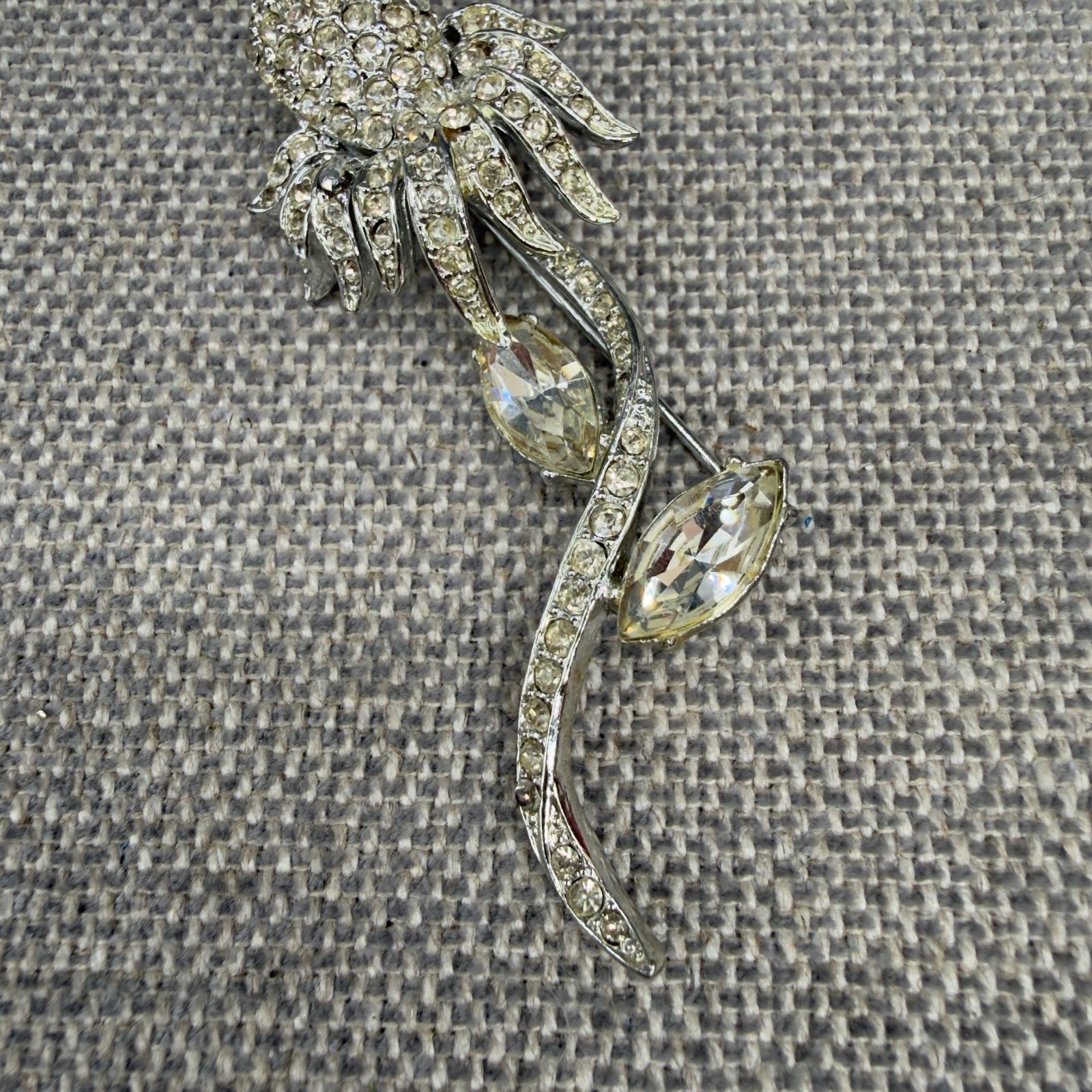 Vintage Ledo Polcini Brooch Pave Coneflower Clear Rhinestones 3 Inches Signed