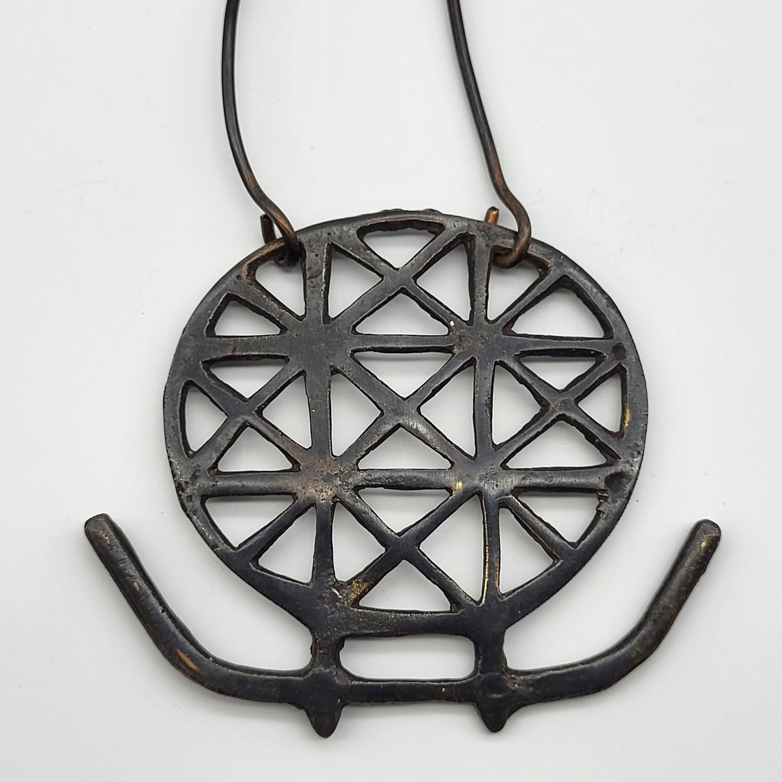 Antique Wrought Iron Artisan Necklace Bold Geometric Estate