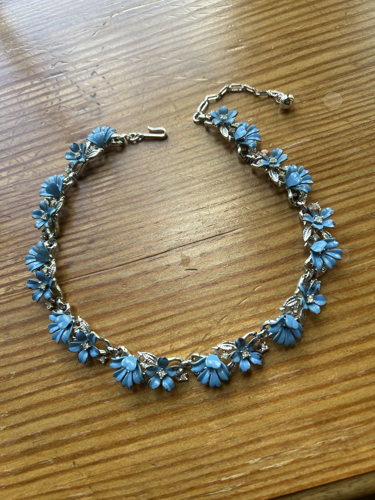 Trifari Mid-Century Turquoise Enamel Floral Choker Necklace; Signed; c. 1950-55