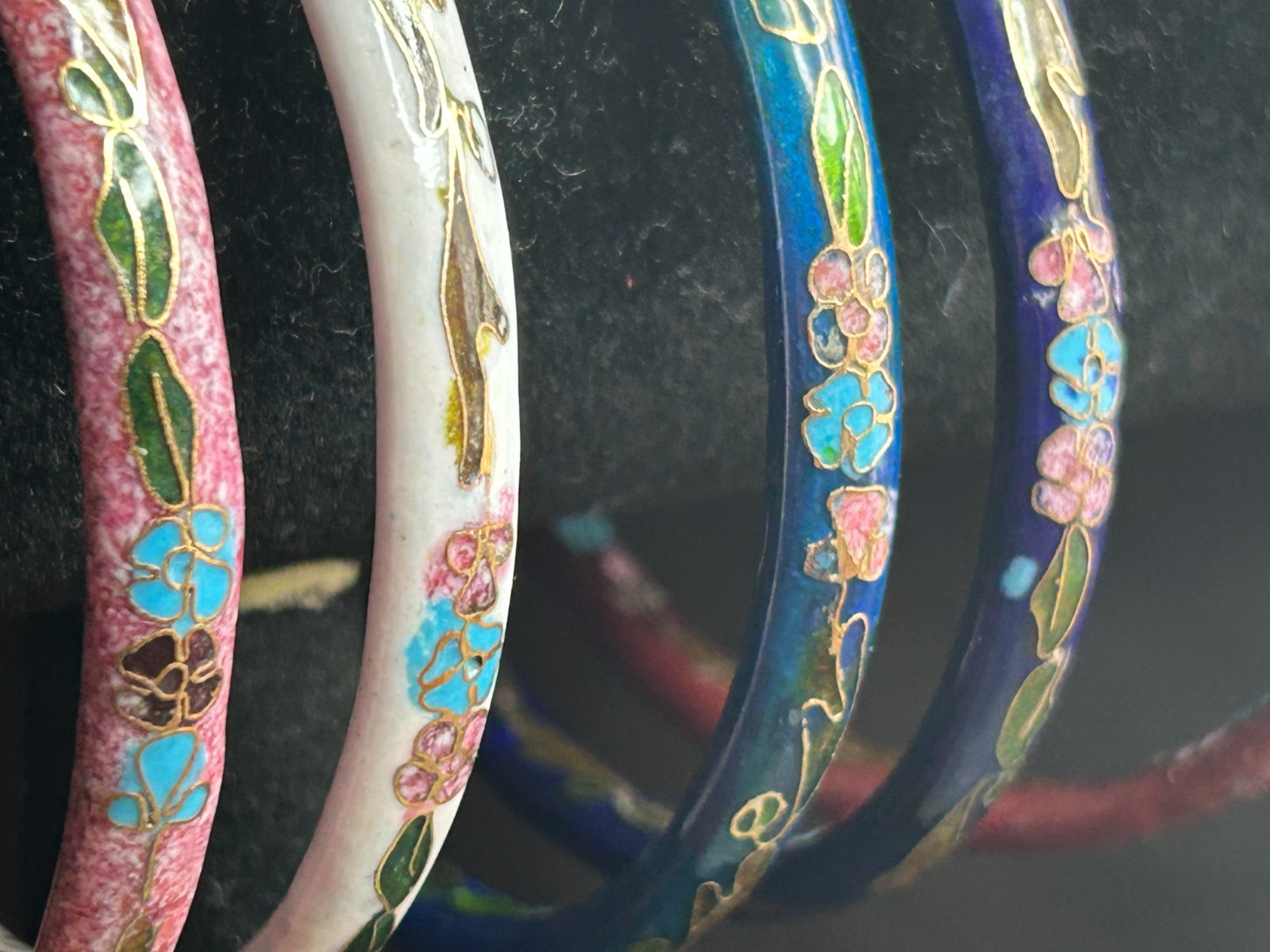Vintage Cloisonne Bangle Bracelet Collection set of 7