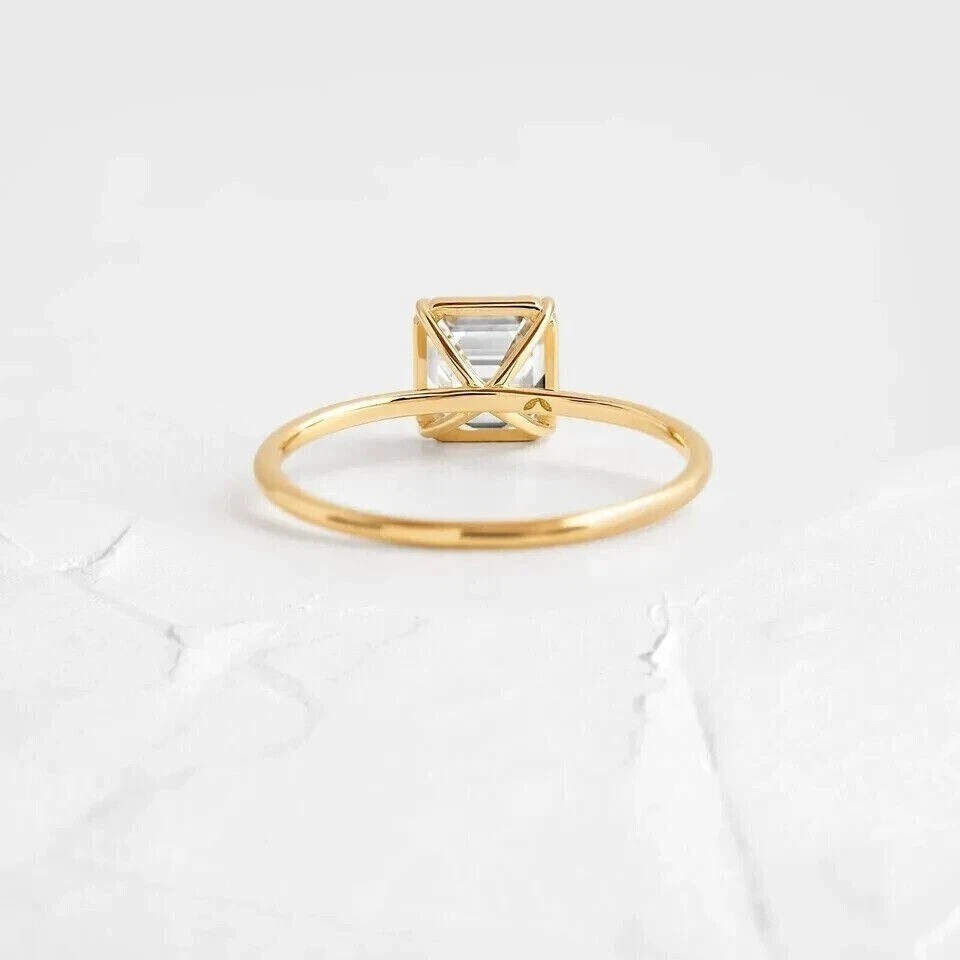 2.2Ct Asscher Cut Lab Created Diamond Solitaire Women’s 14k Yellow Gold FN Ring