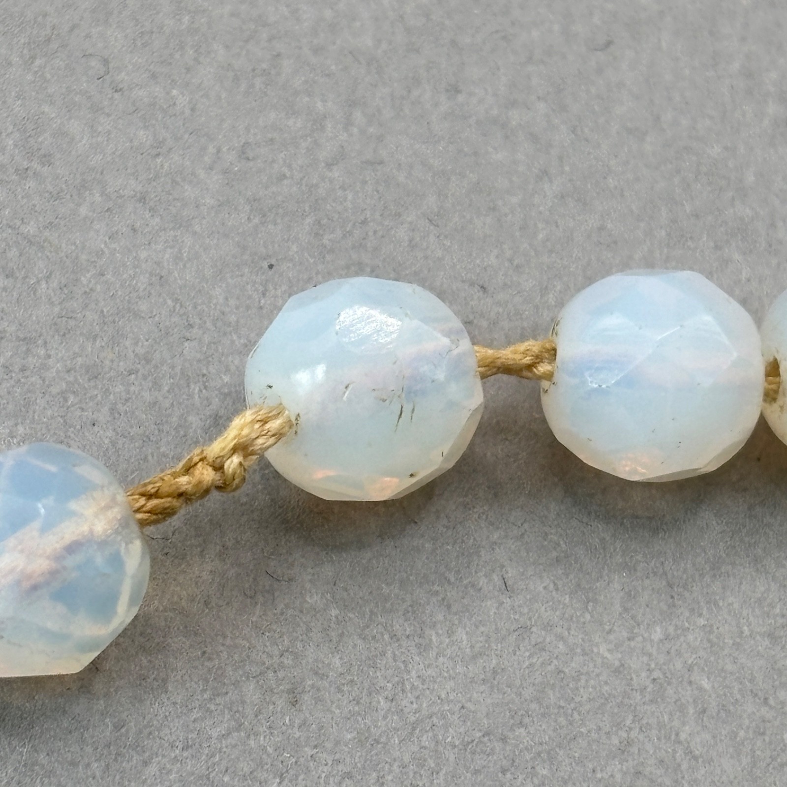 Vintage Opaline Opalite Beaded Necklace Faceted Art Glass Hand Knotted 18″