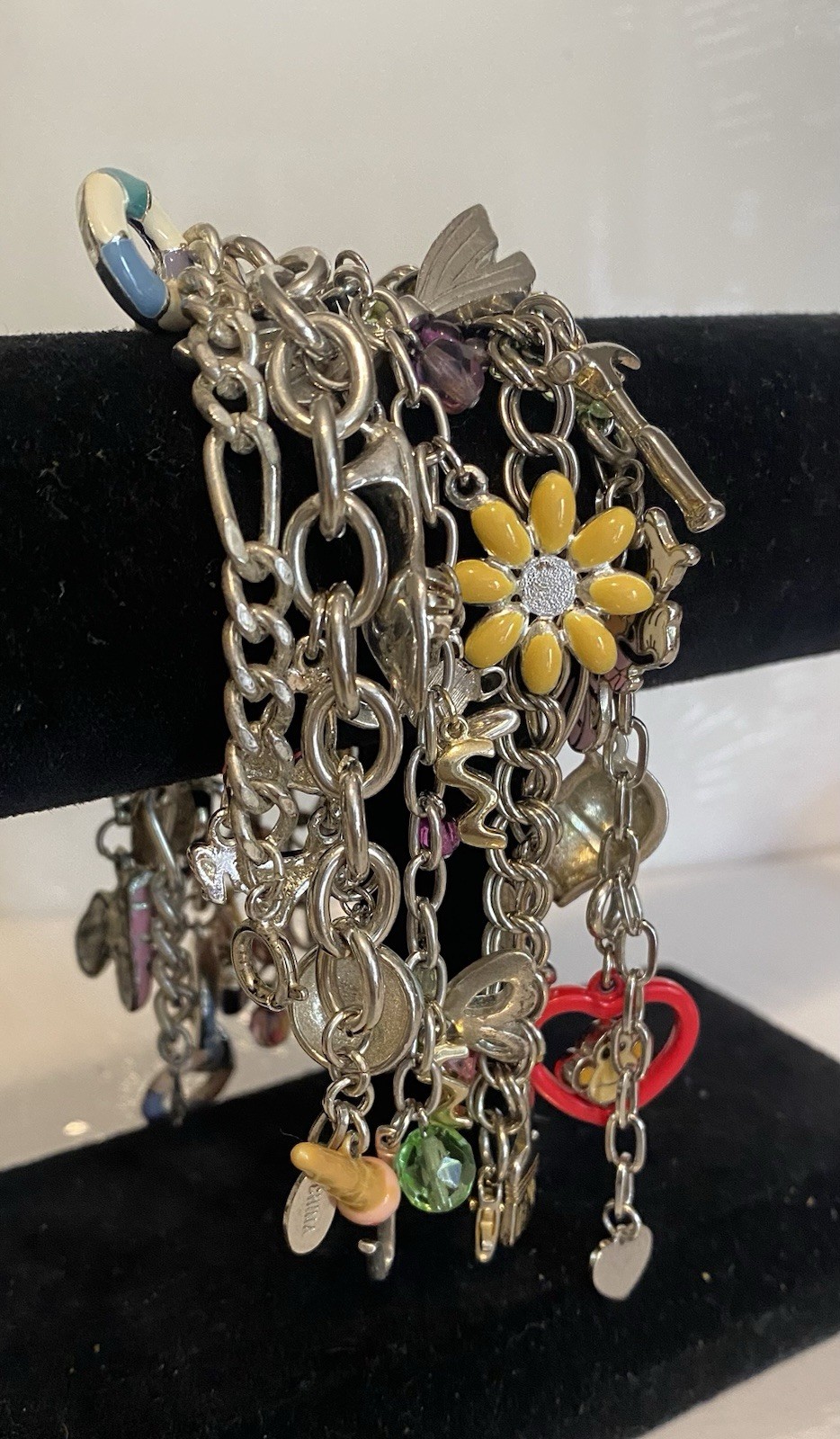 Vintage Charm Bracelets 5pc Layered Collection Silver Tone Chains 100+ grams