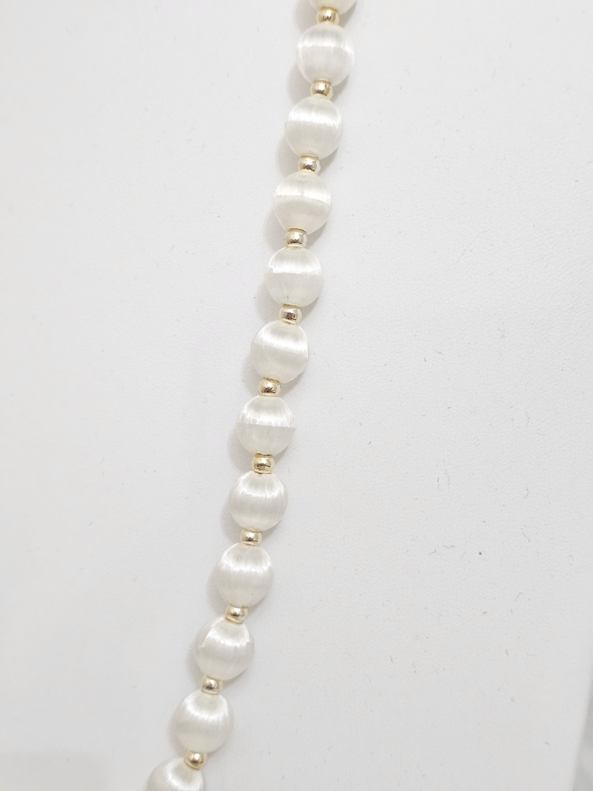 Vintage White Satin Silk Thread Bead Wrap 1980’s Necklace