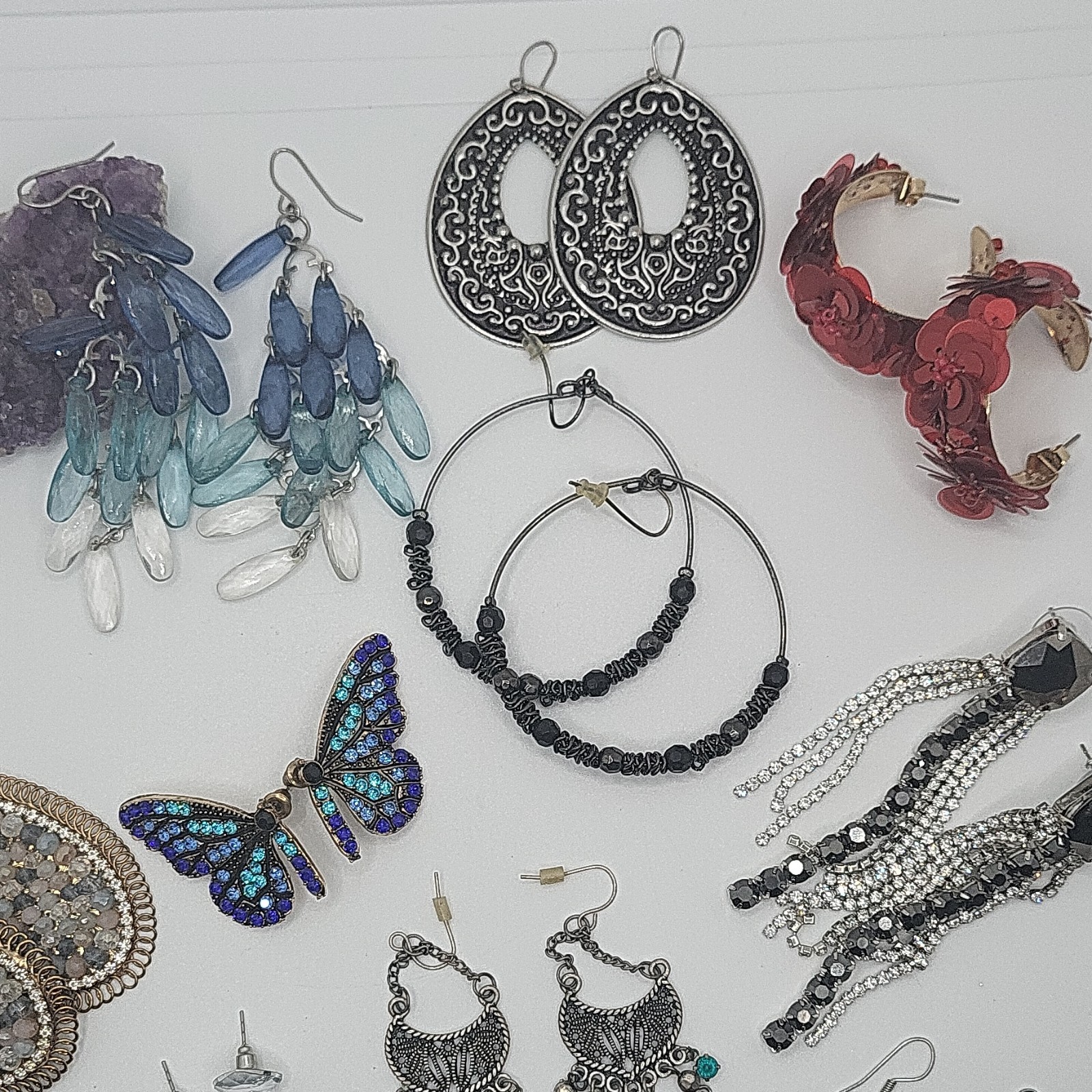 Vintage Costume Jewelry Lot 11 Pieces Earrings Multicolor Metal Crystal