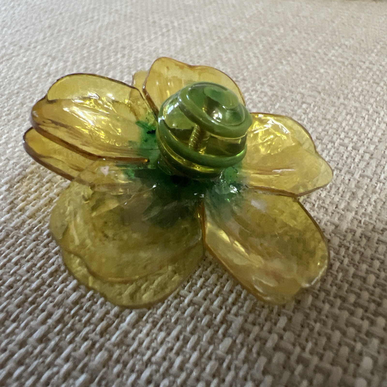 Vintage Cellulose Acetate Yellow Double Layer Petal Floral Clip On Earrings