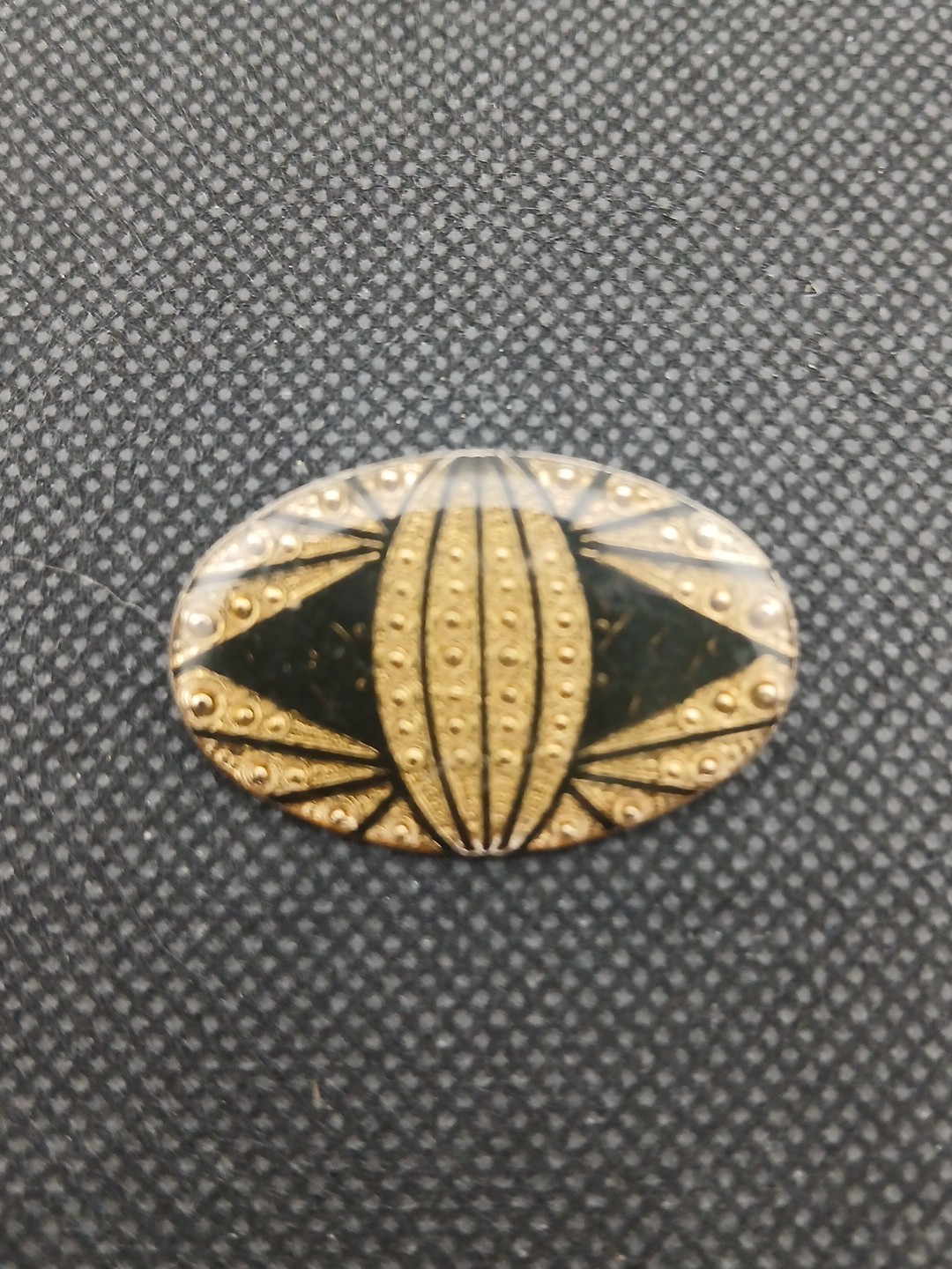 Two 1980s PIERRE BEX Style Art Deco reproduction geometric patterns brooches