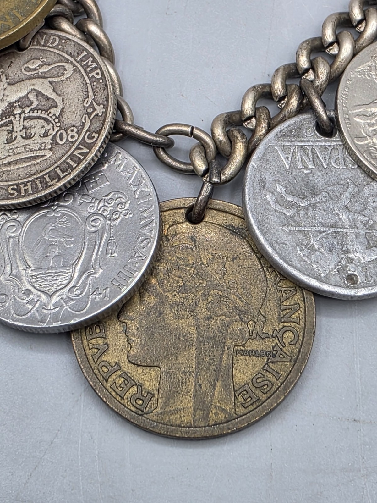 VTG MCM International Coin Charm Bracelet (Italy, France, Spain, Great Britain)