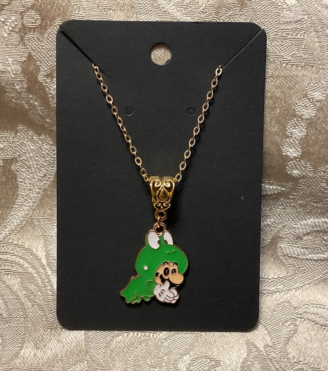 Cartoon Mario Frog Suit Video Game Gold Enamel Bohemian Trendy Necklace 18”