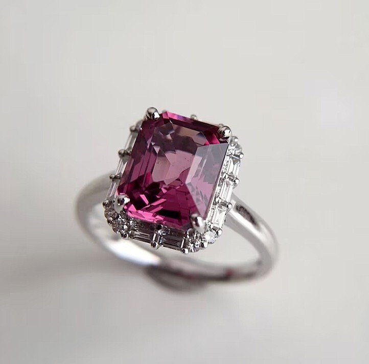 Art Deco Octogen Cut Ruby Lab Created Diamond Wedding 14K White Gold Filled Ring