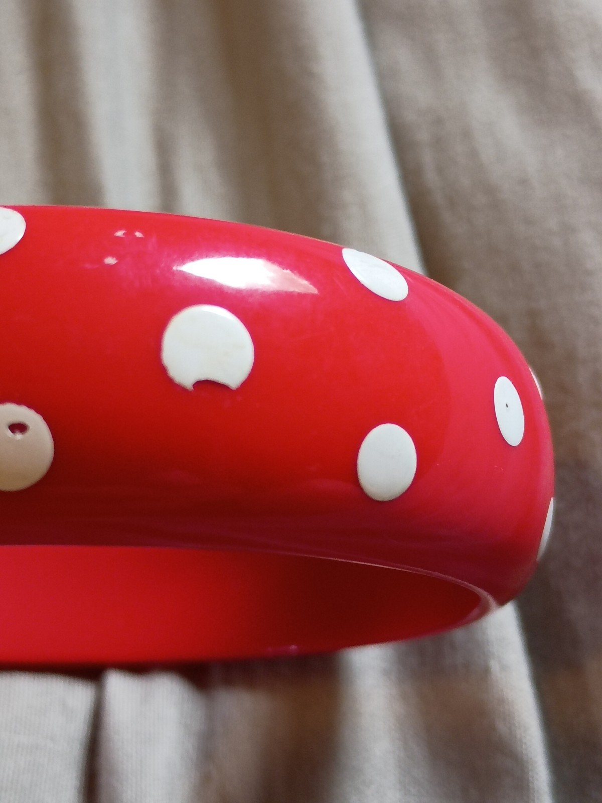 Unique Vintage Polkadot Red and White Color Plastic Bracelet.