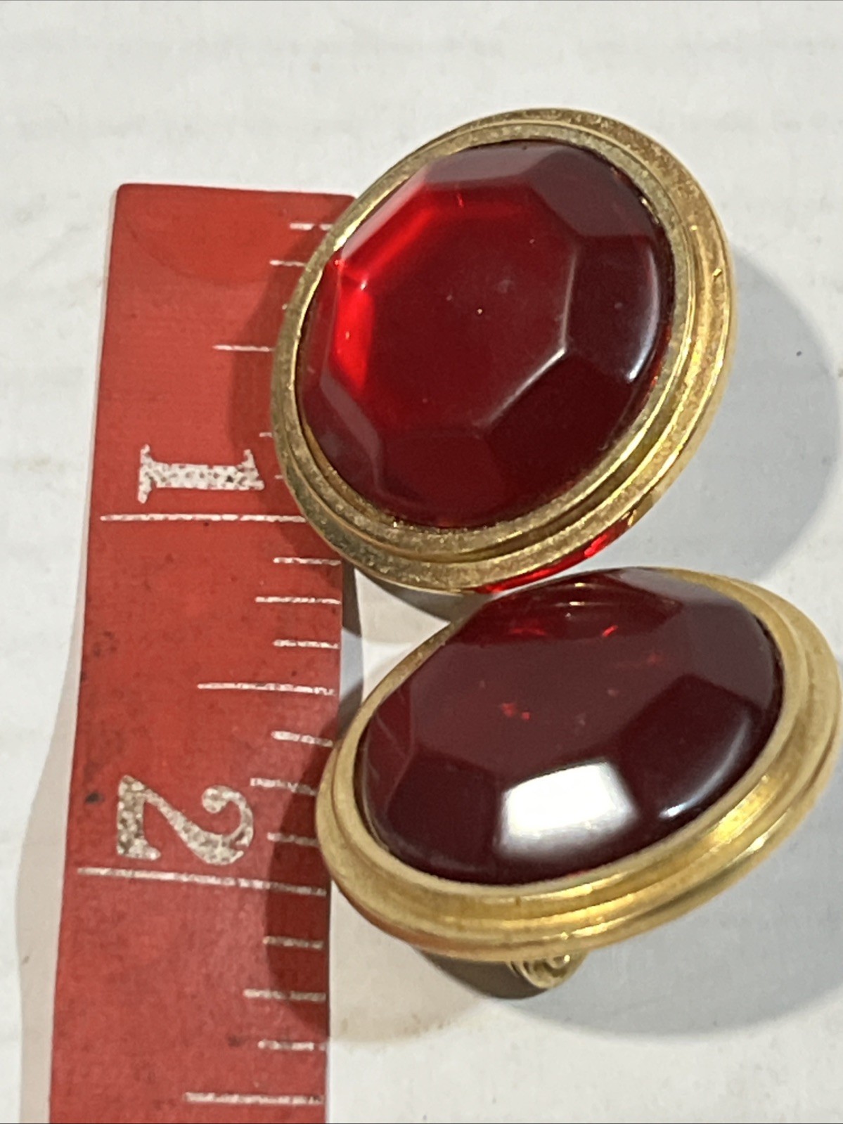 Vintage Yves Saint Laurent earrings Resin Ruby Stone Pierce Gold Tone Round