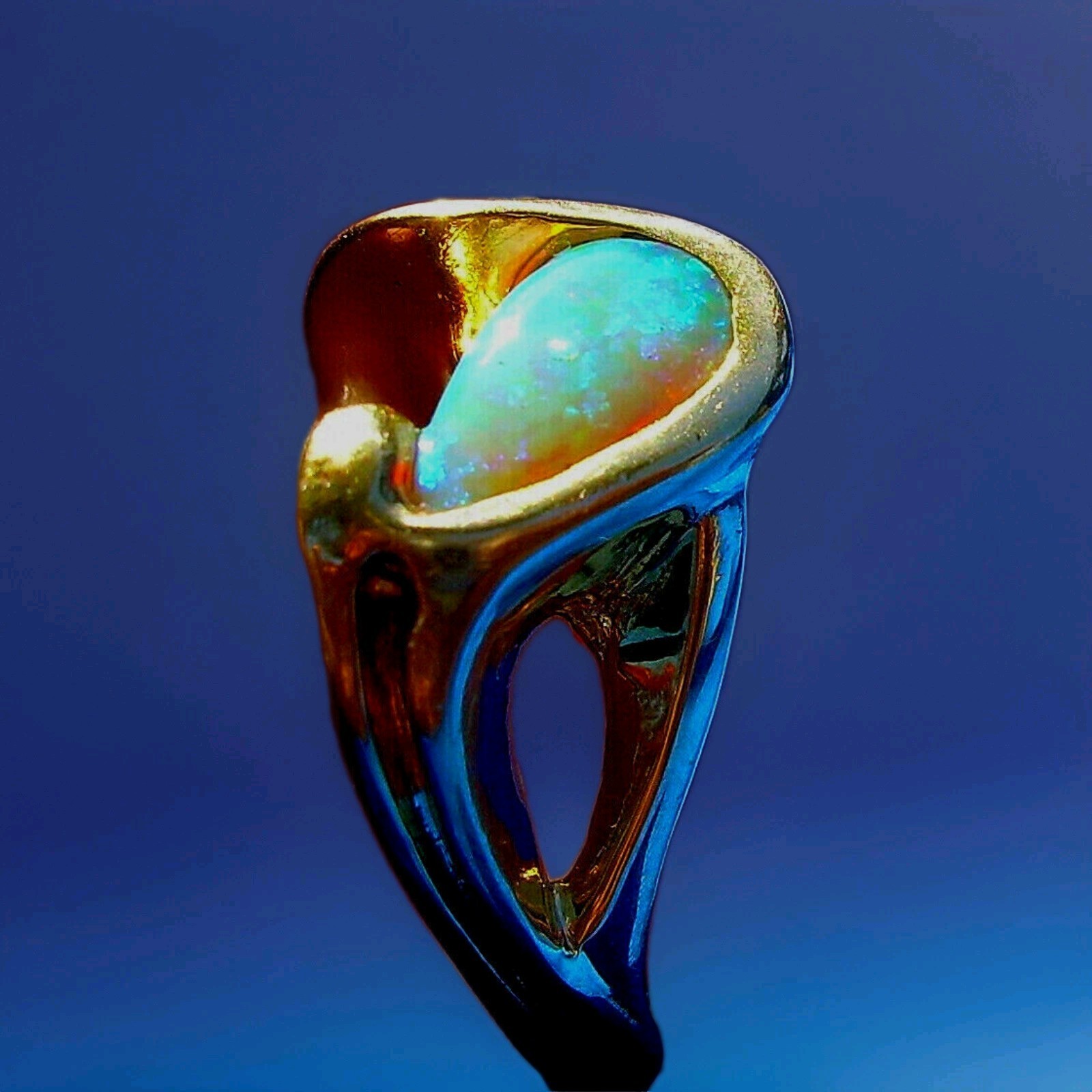 Original EARTH MINED OPAL Engagement Ring Sculptural Design Solitaire 14K GOLD 8