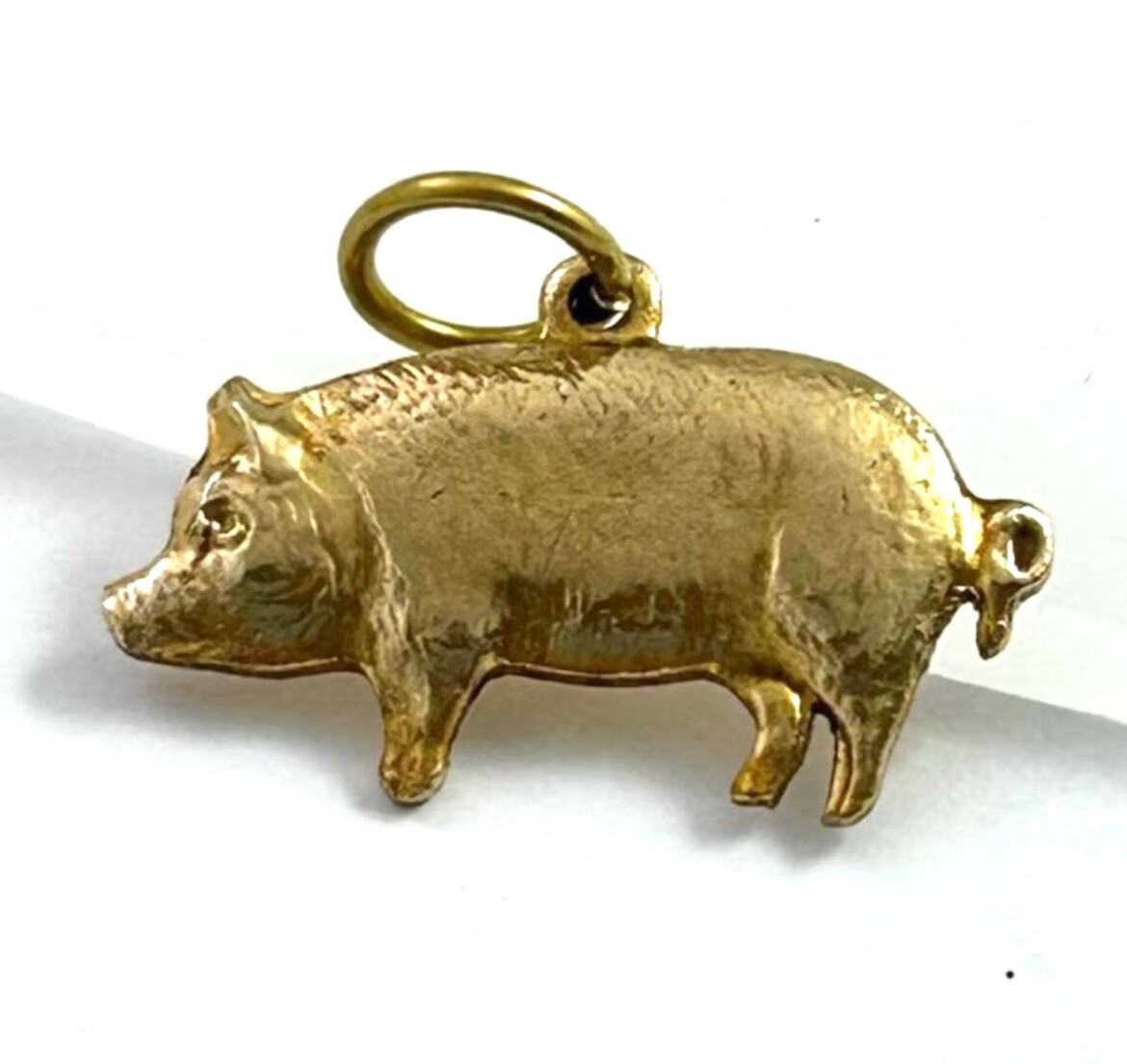 Vintage Pig Charm Necklace Pendant Tiny Piggy Vintage Jewelry Brass Animal Charm