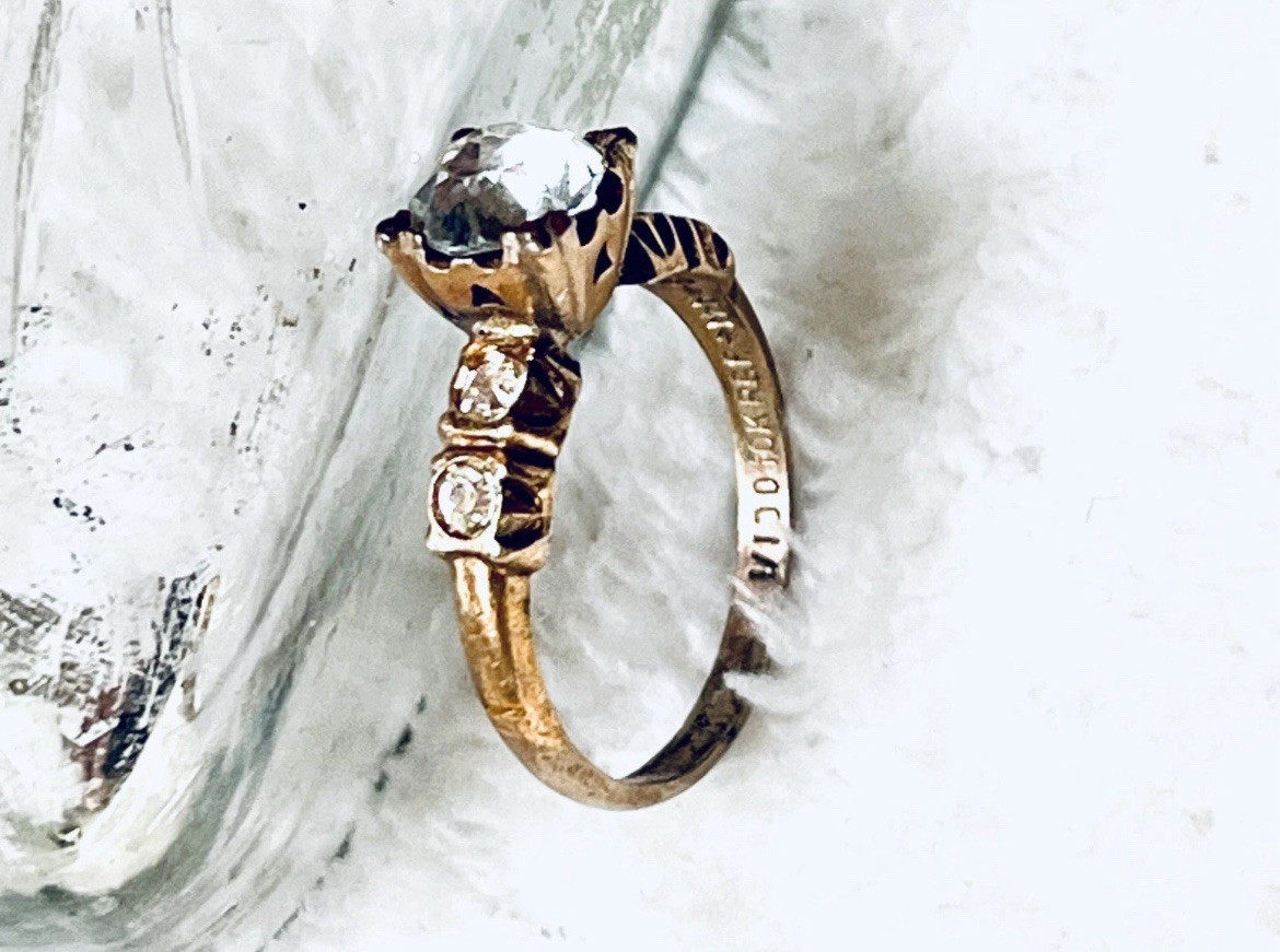 VINTAGE Engagement Ring Gold Art Deco Solitaire SIGNED McGrath-Hamin -SIZE 5.75