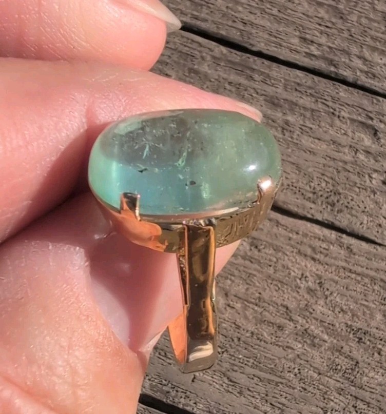 Beautiful 14 K Vintage Ring With Large Green Beryl SIze 6.75-7