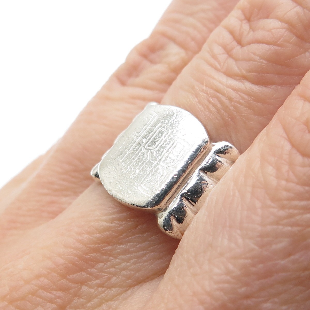 925 Sterling Silver Vintage Engraved ARB Monogram Signet Ring Size 11.5
