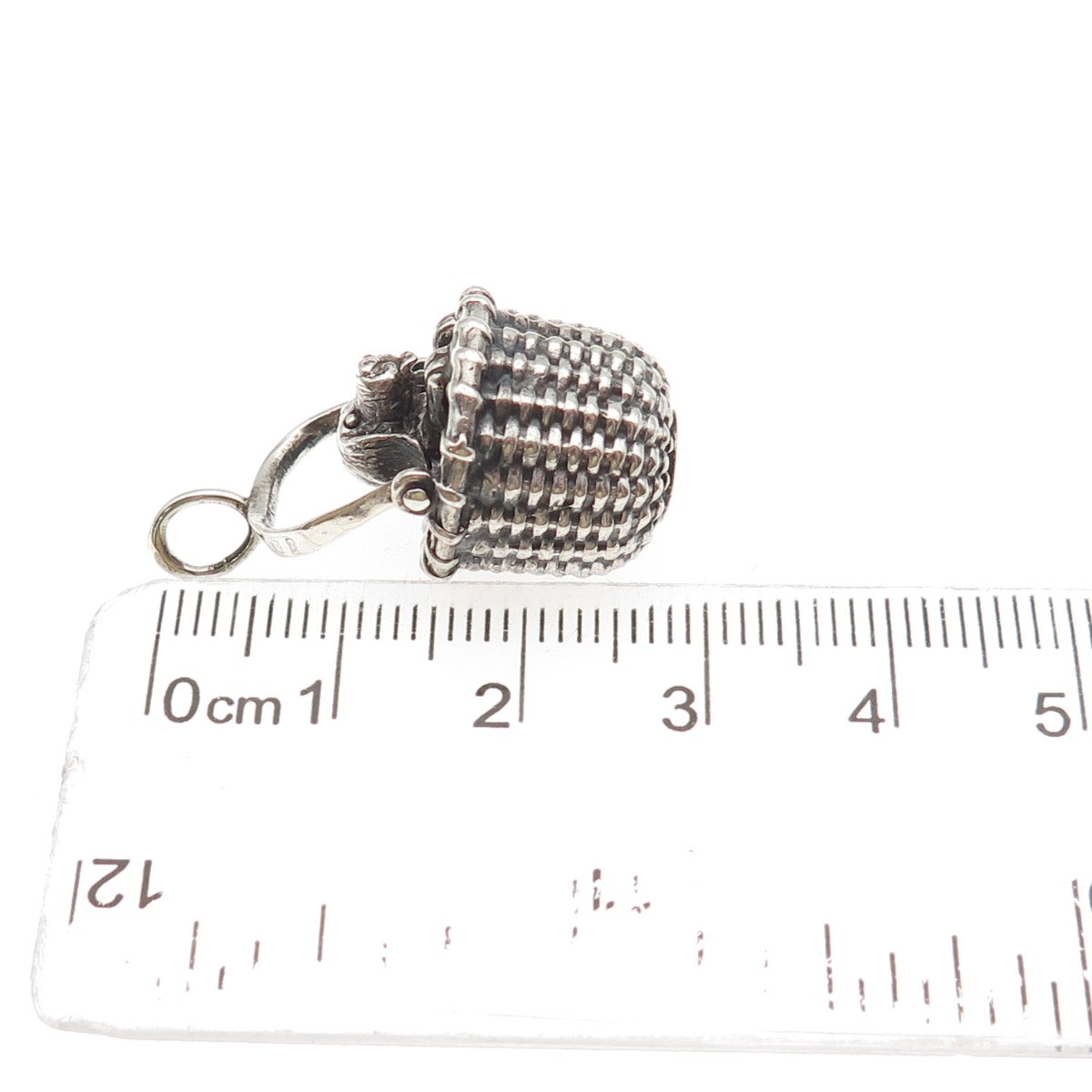 Brown County Baskets 925 Sterling Silver Vintage 2000 Dog Basket 3D Mini Pendant