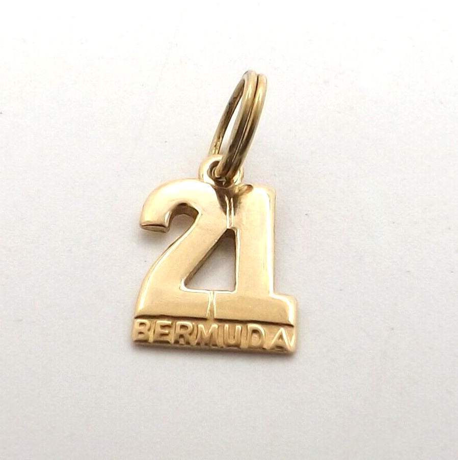 14k Gold Number 21 Birthday Anniversary Jersey Bermuda Souvenir Charm Pendant
