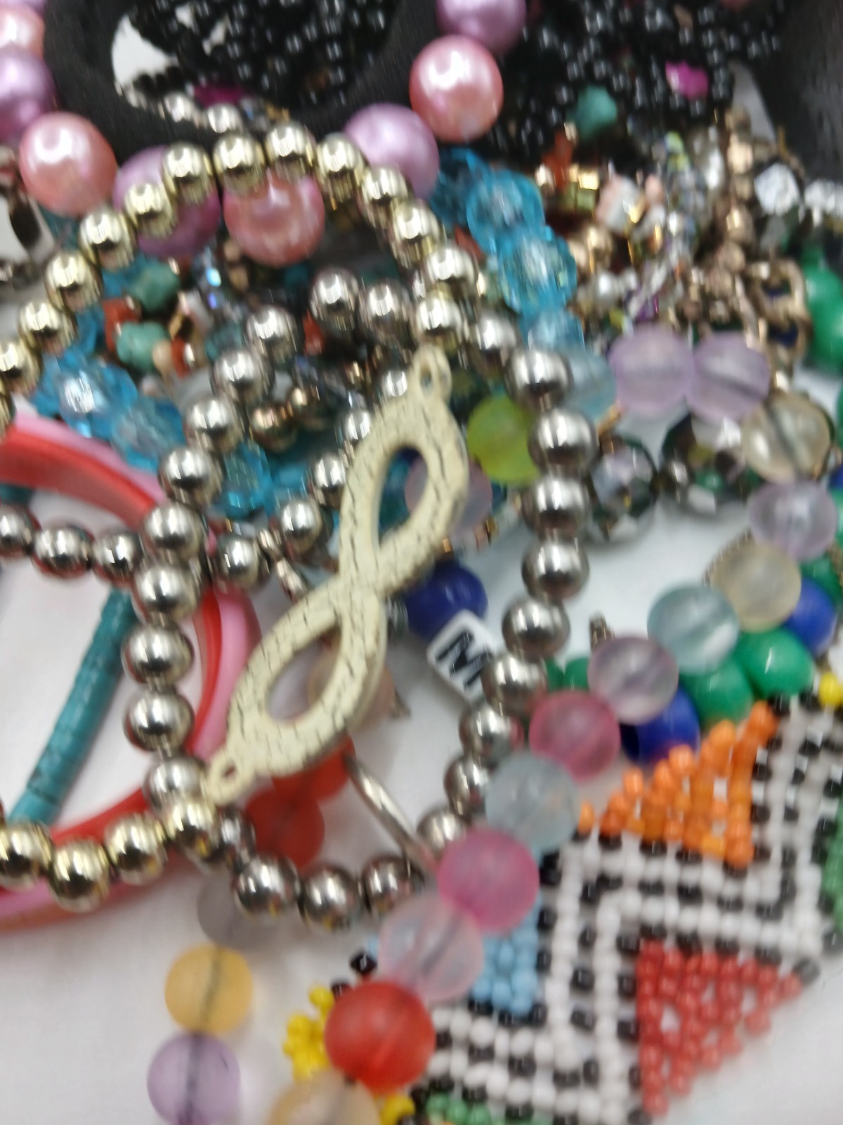 Stretch Bracelet Bulk Lot Rubber Silver Toned Colorful Assorted Jewelry Wearable