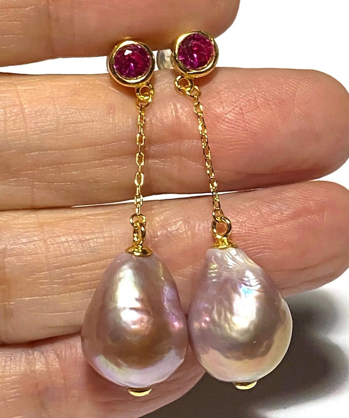 UNIQUE Baroque 12 x 14.5mm Deep Lavender Purple Keshi Pearl Dangle Earrings