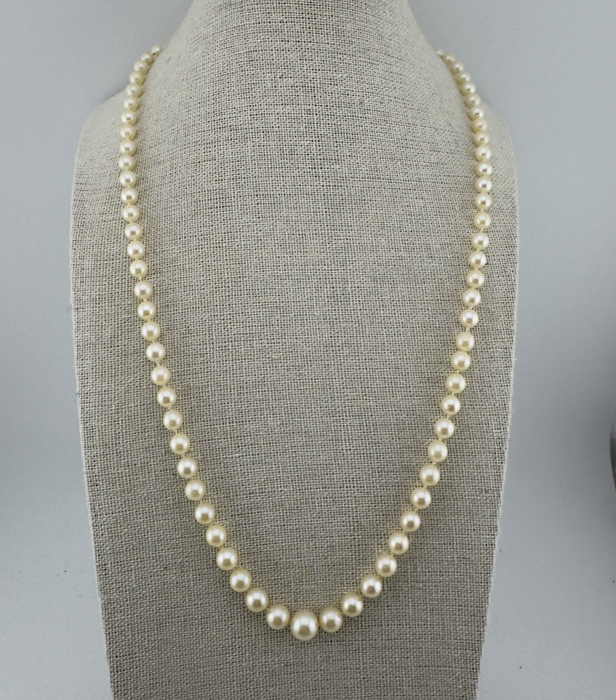 Vintage Graduated 5-8mm Strand Japanese Akoya Pearl Necklace Sterling Silver 21″