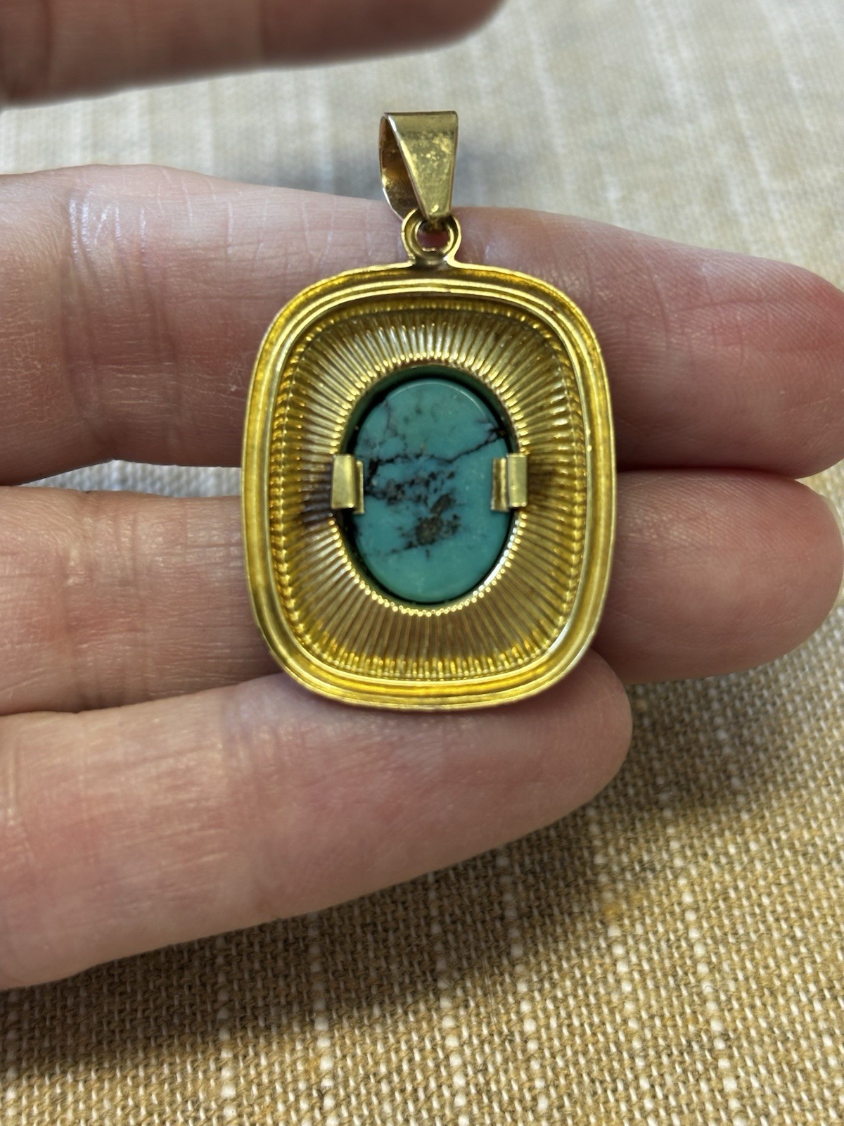 Vintage Gold Plated Pendant with Natural Turquoise 1.5” Long Great Look